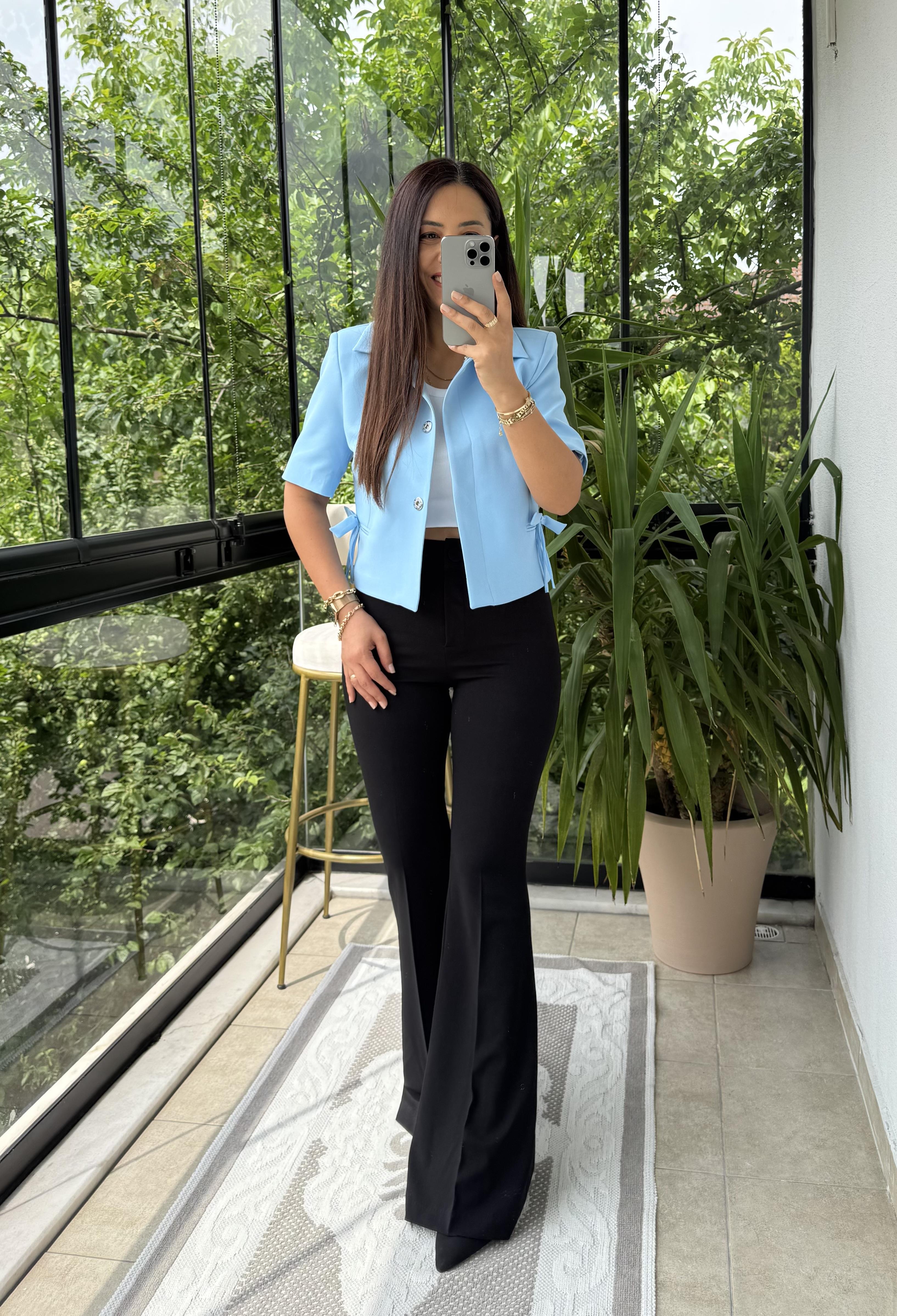 Fiyonk Detaylı Kısa Kol Blazer Bebe Mavi