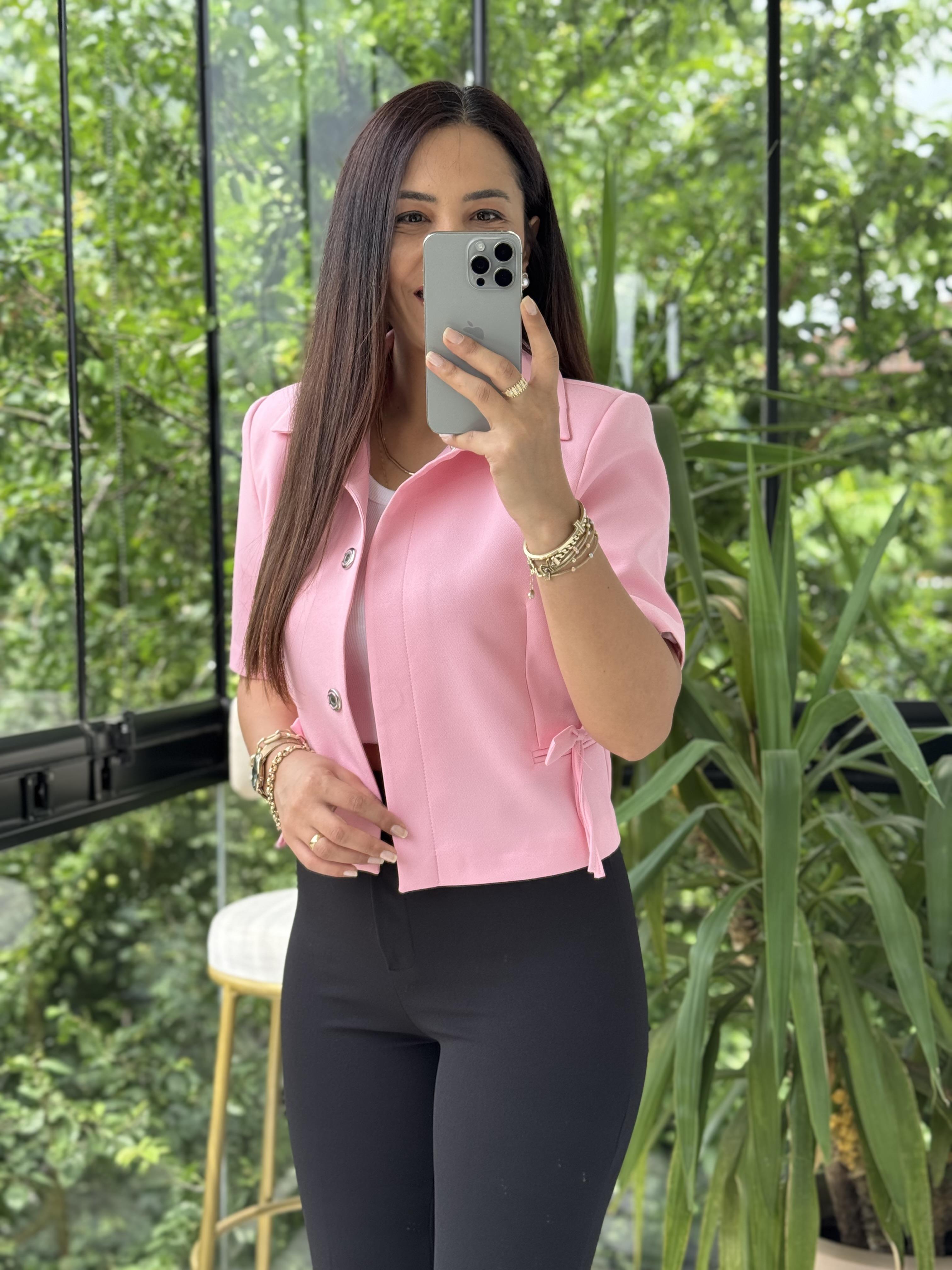 Fiyonk Detaylı Kısa Kol Blazer Pembe