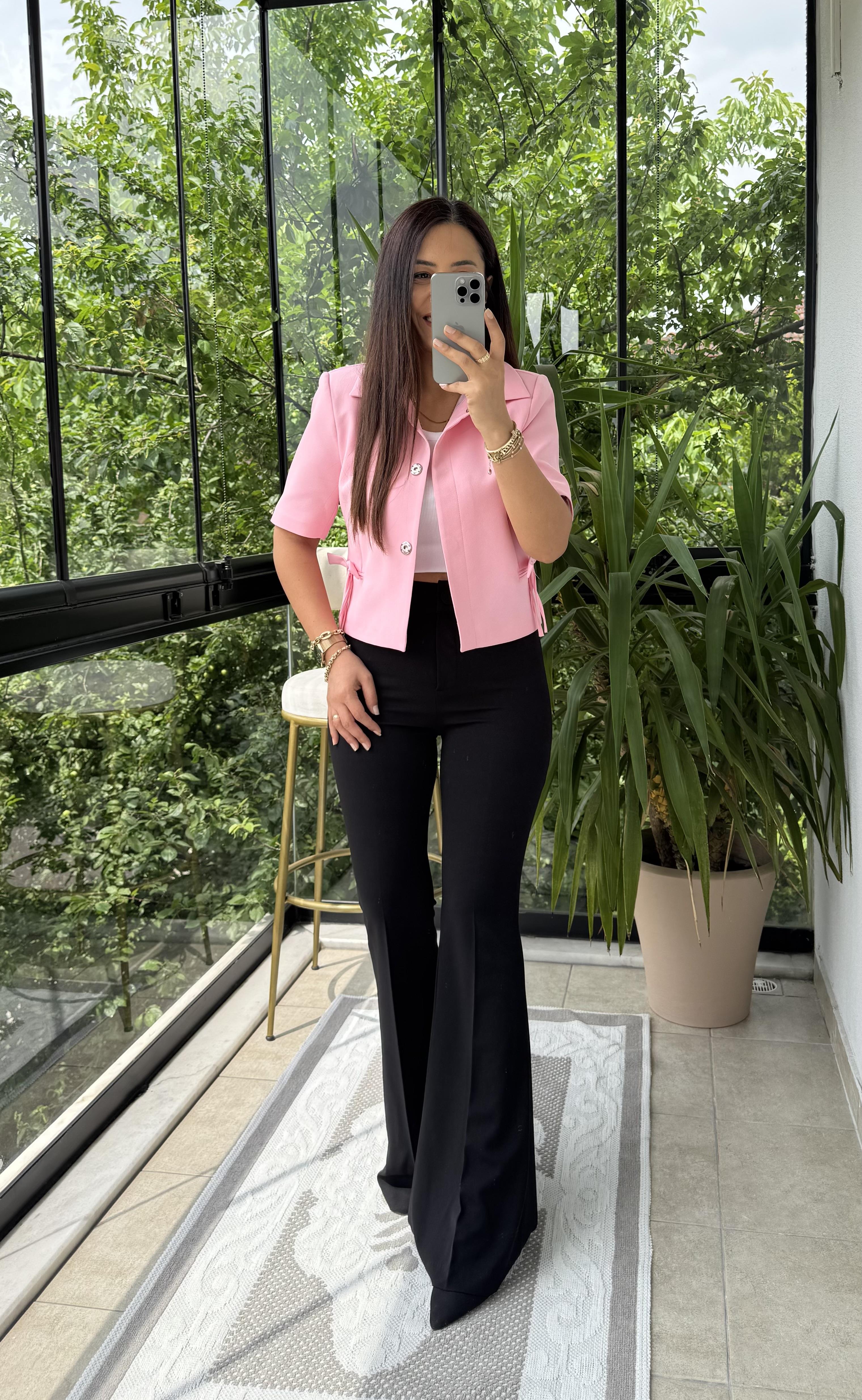 Fiyonk Detaylı Kısa Kol Blazer Pembe