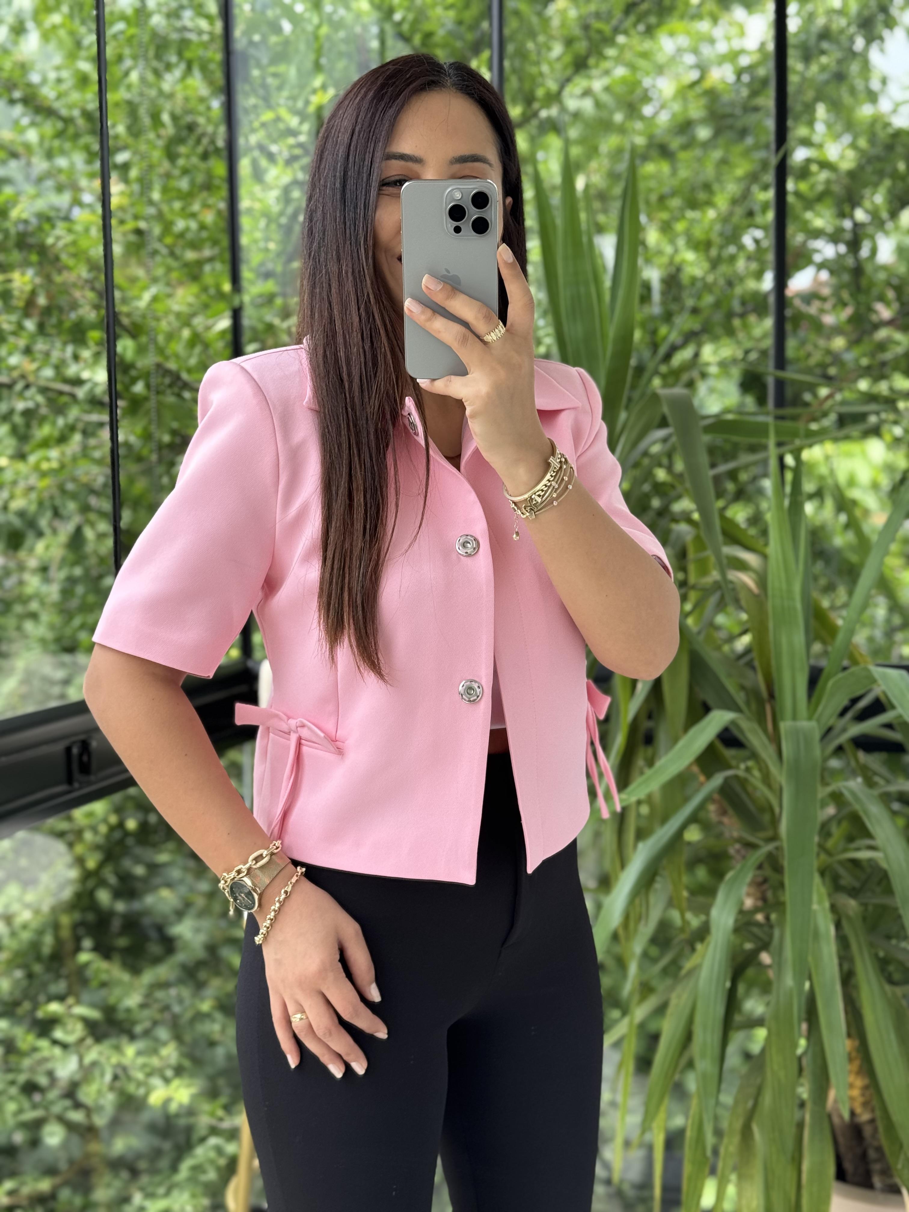 Fiyonk Detaylı Kısa Kol Blazer Pembe