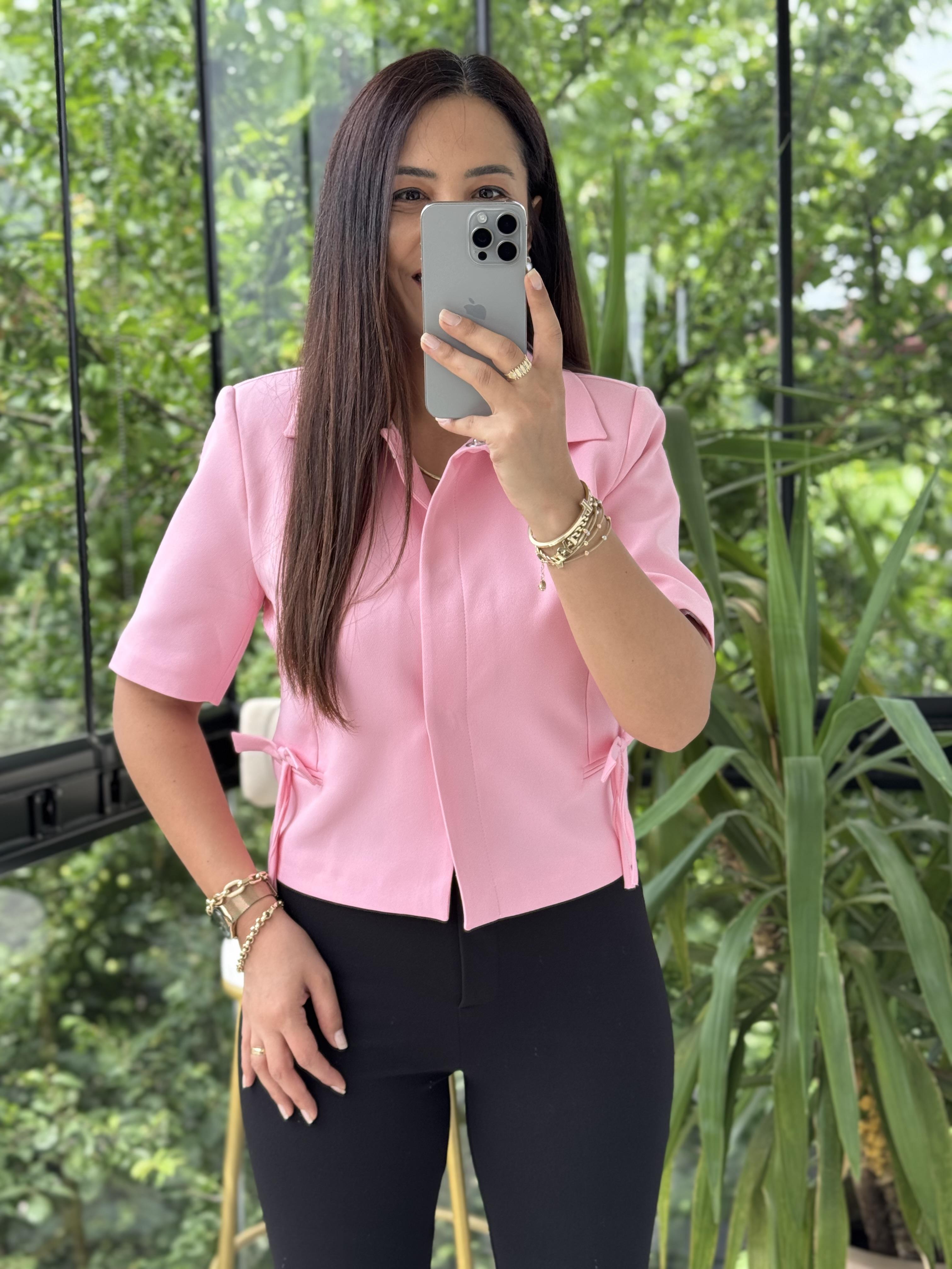 Fiyonk Detaylı Kısa Kol Blazer Pembe