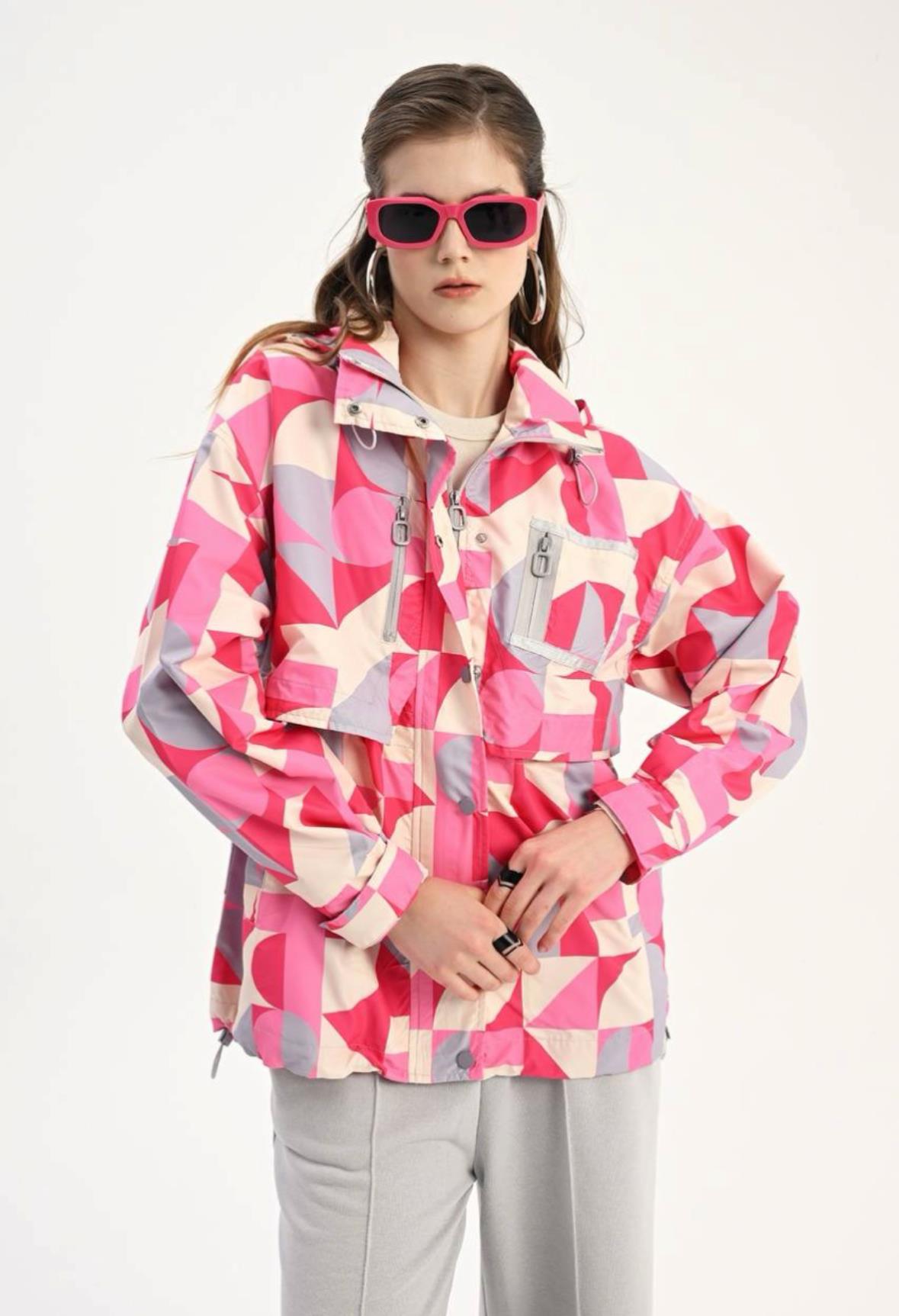 Geometrik Desen Yağmurluk Pembe