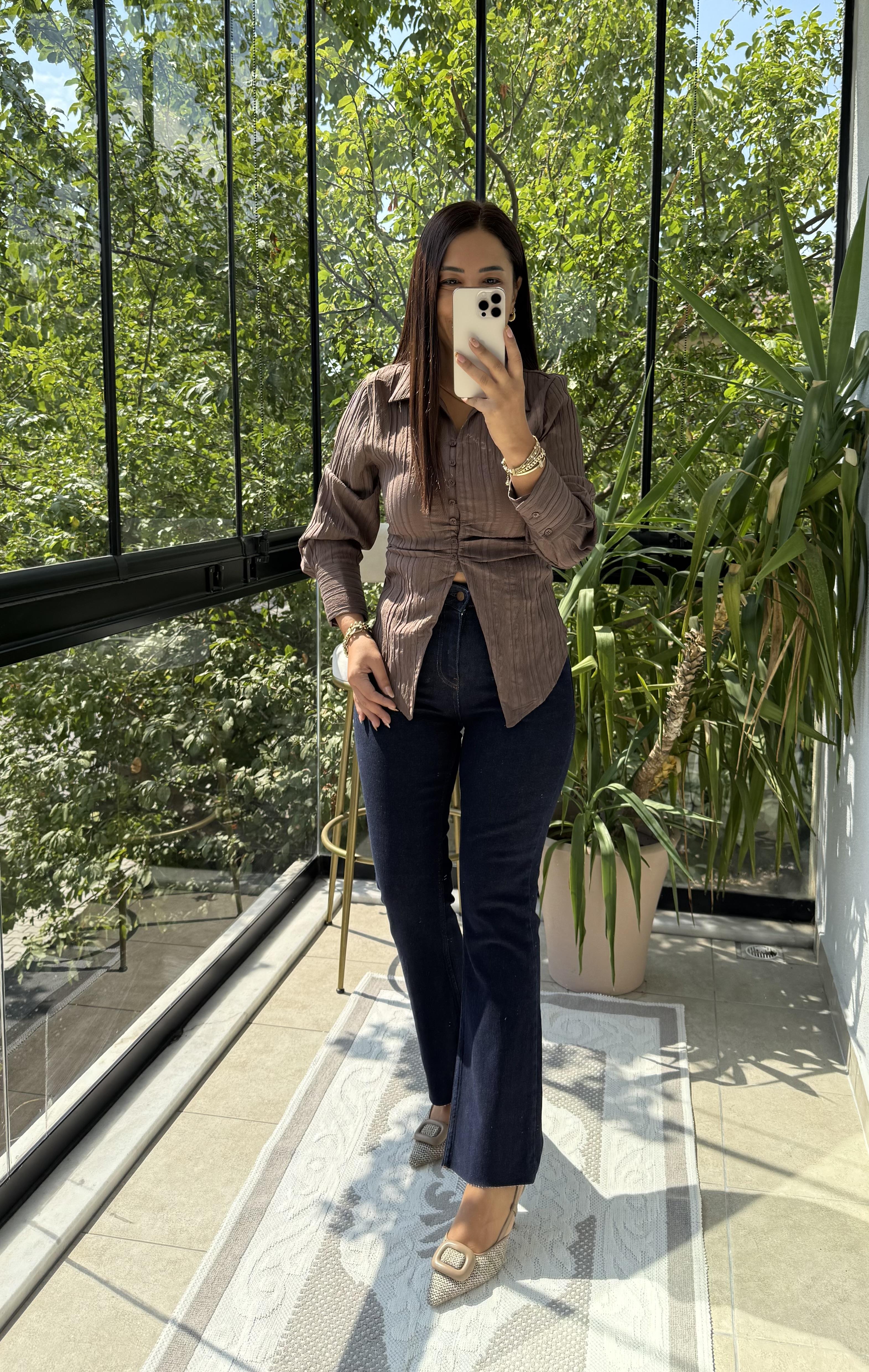 Gipeli Slim Gömlek Kahve