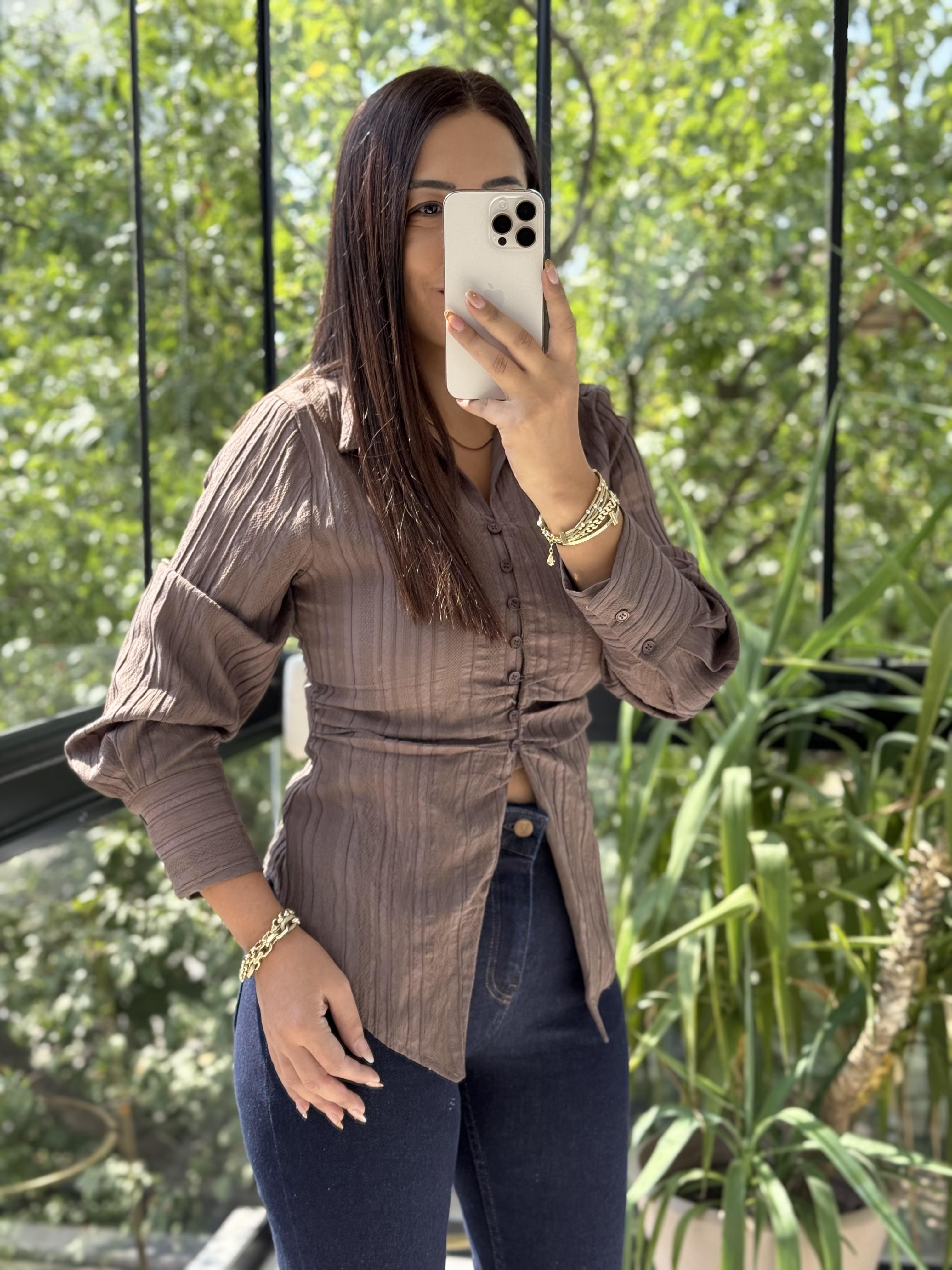 Gipeli Slim Gömlek Kahve