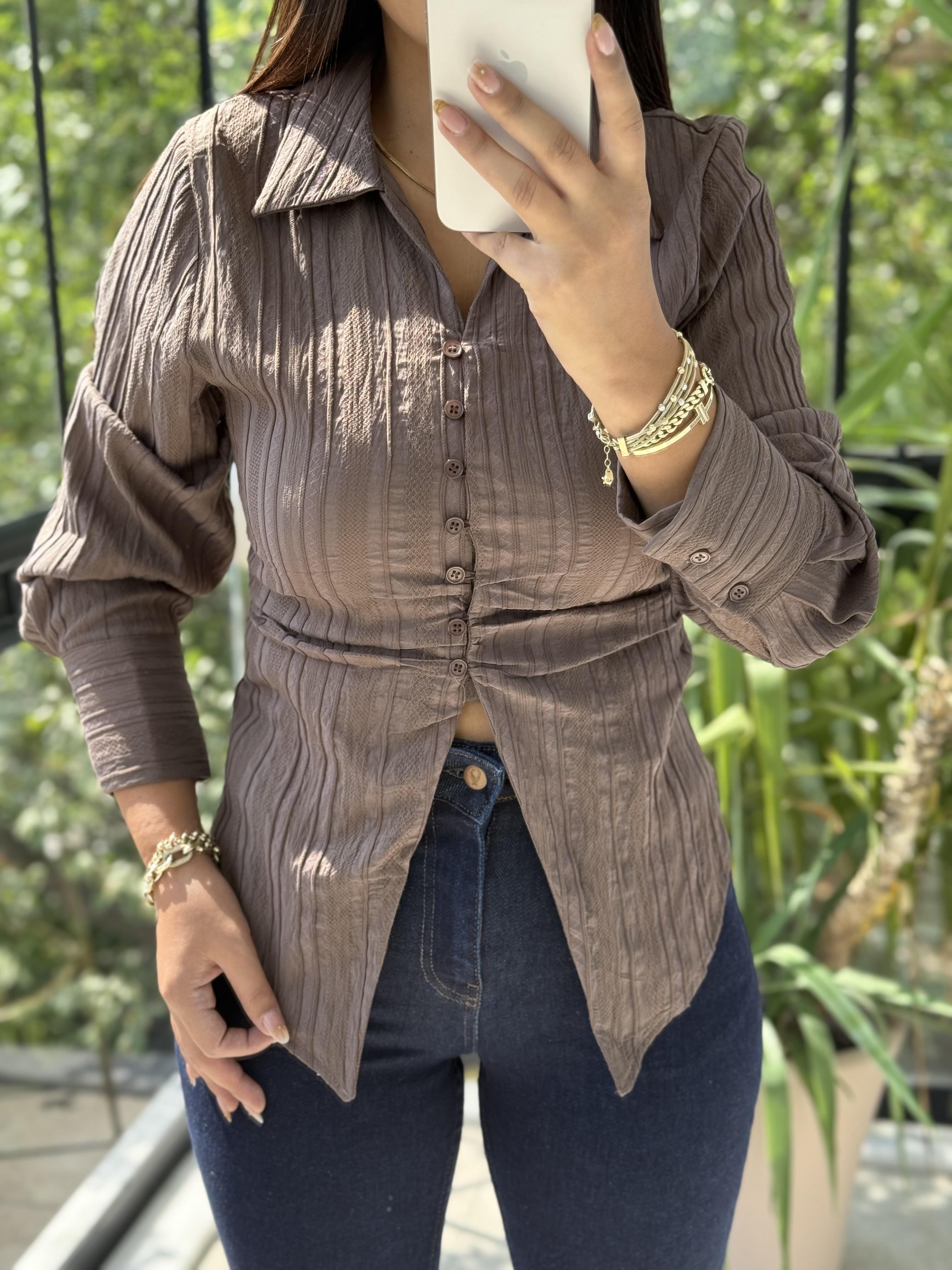 Gipeli Slim Gömlek Kahve