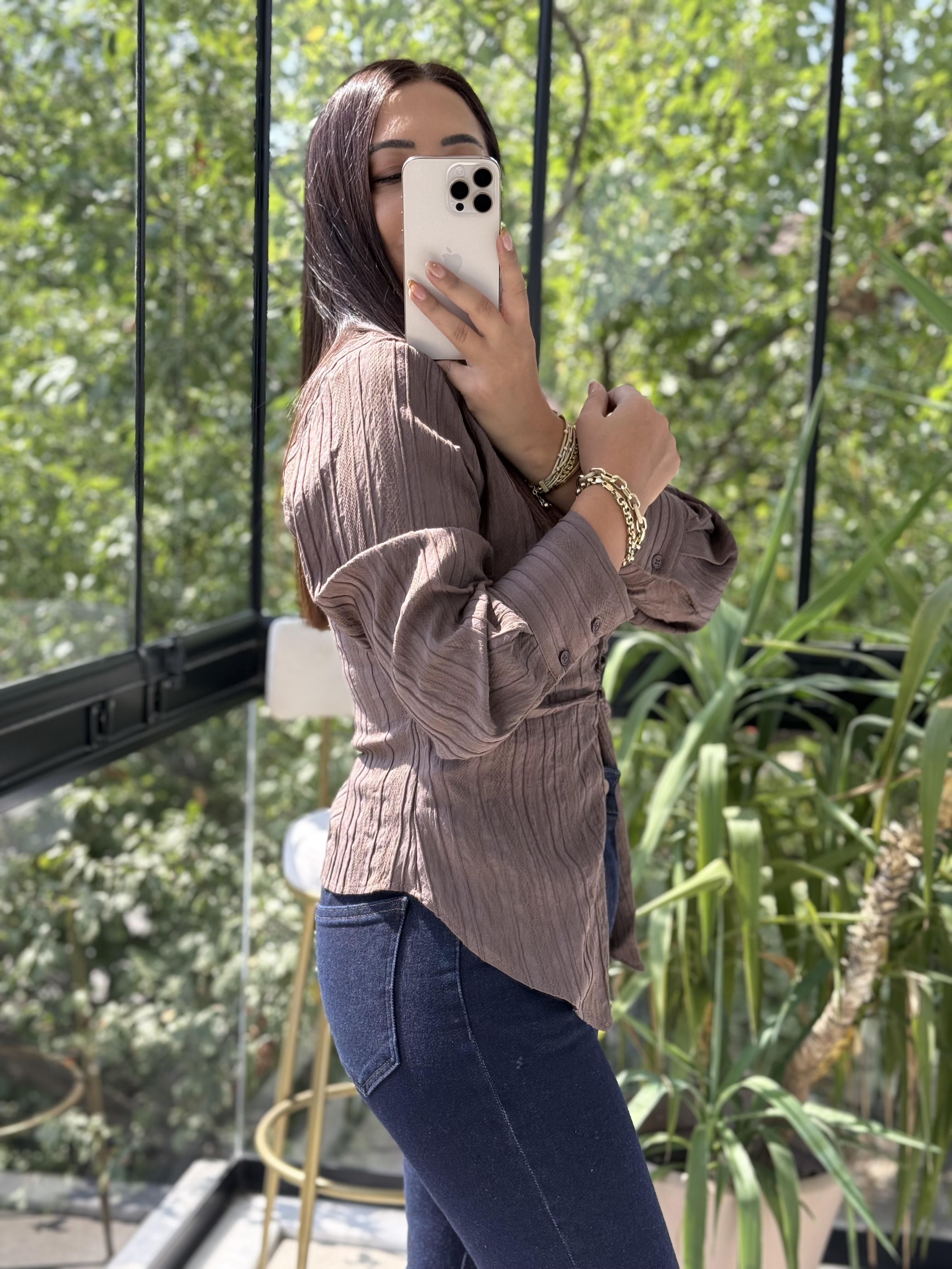 Gipeli Slim Gömlek Kahve