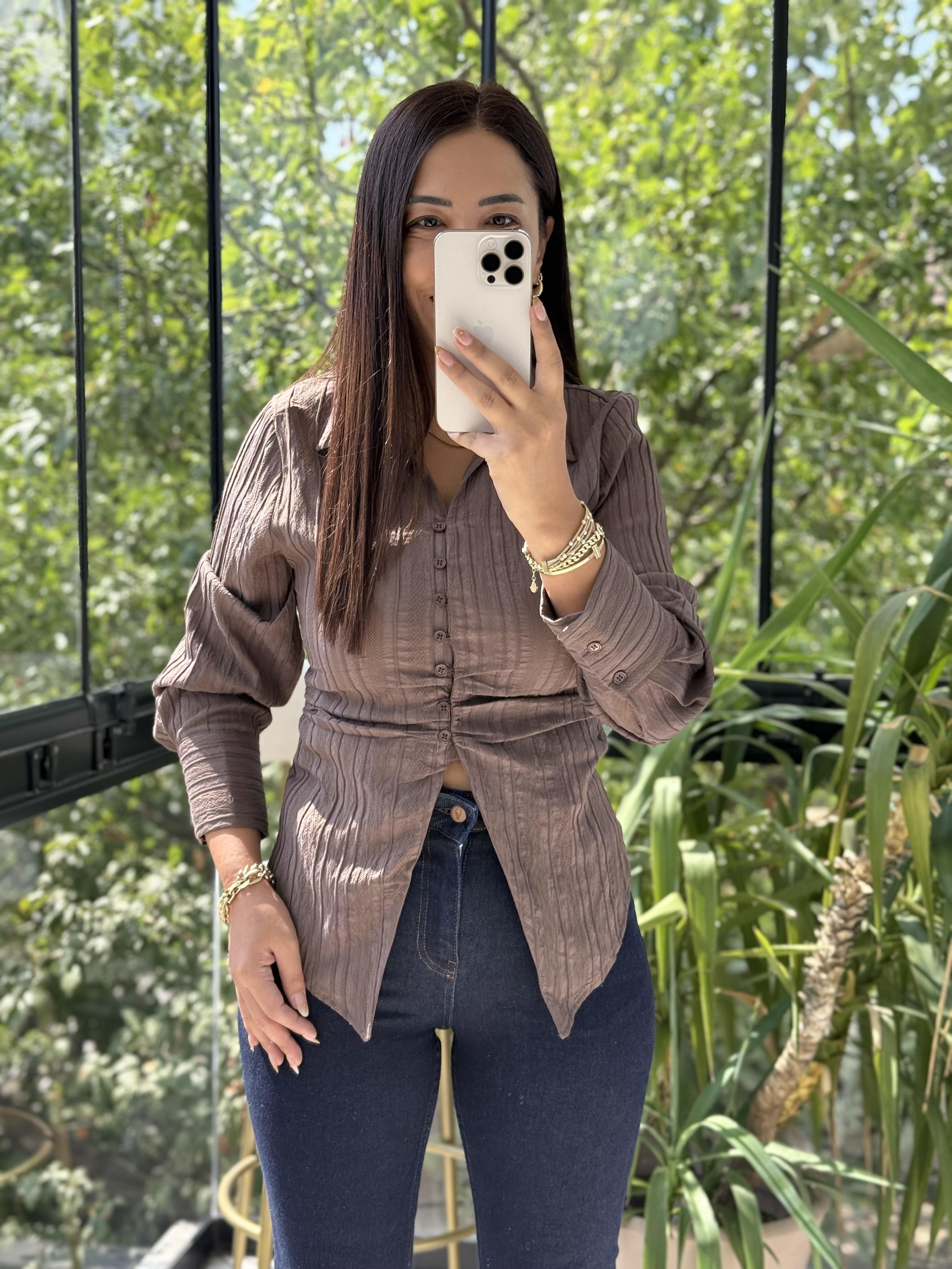 Gipeli Slim Gömlek Kahve