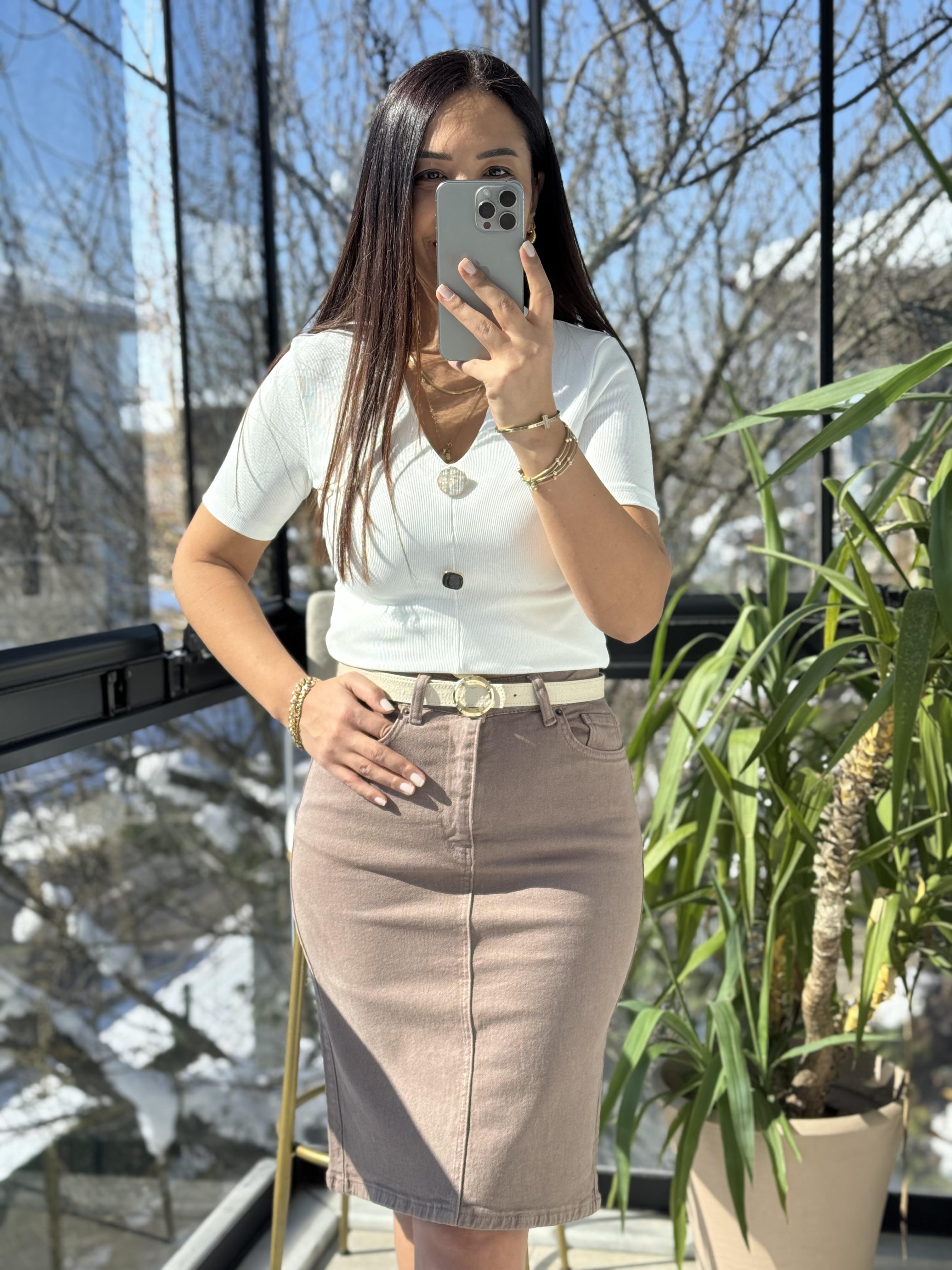 Gold Düğme Kısa Kol Bluz Ekru