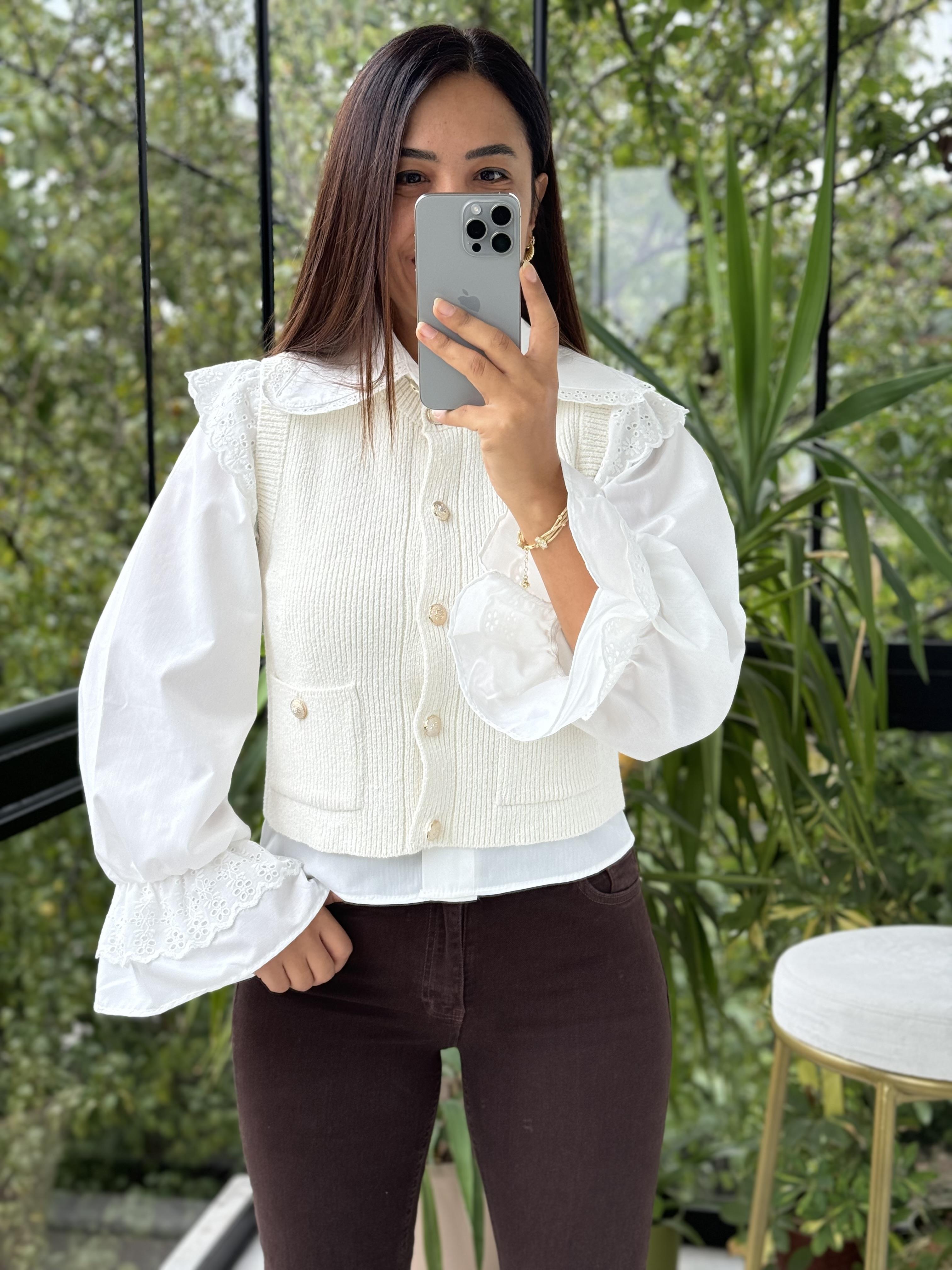 Gold Düğmeli Yelek Ekru