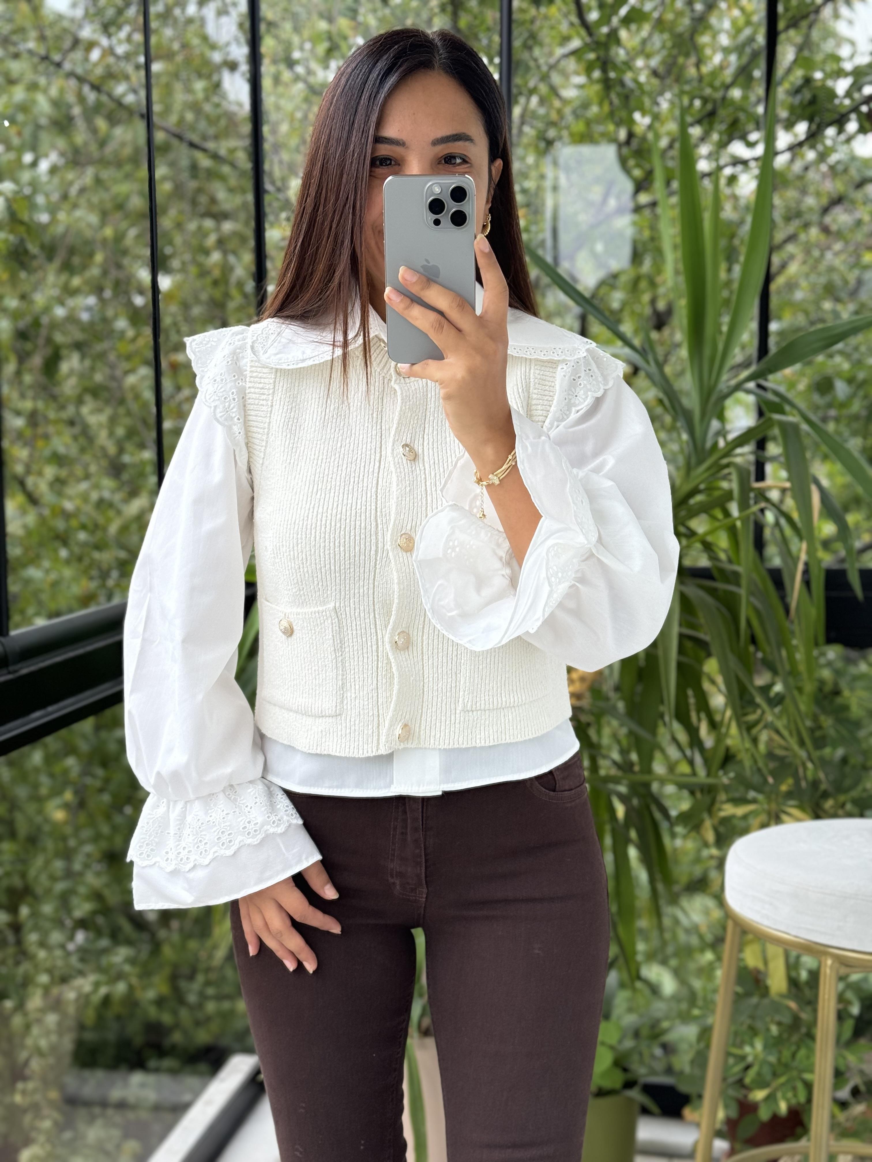 Gold Düğmeli Yelek Ekru