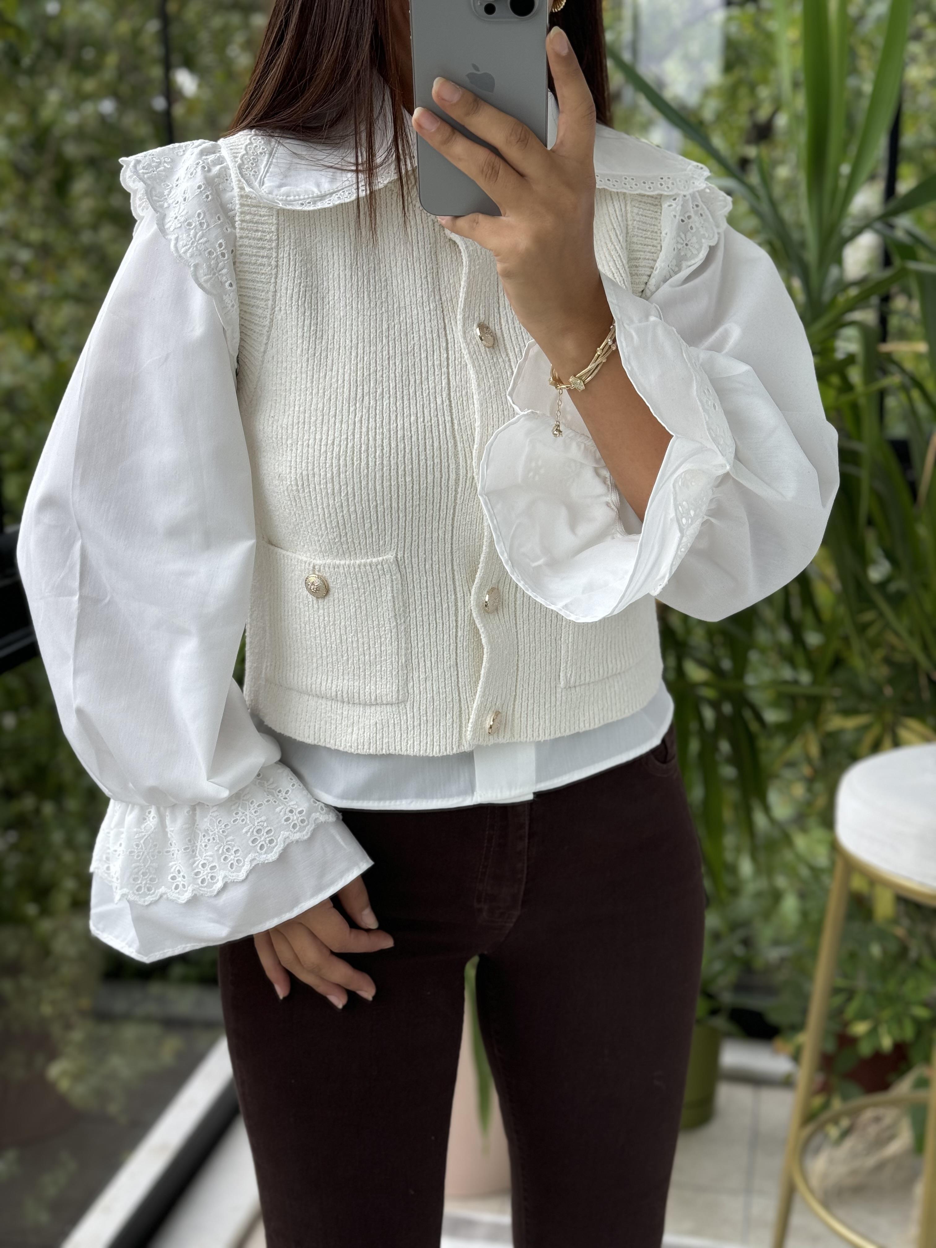 Gold Düğmeli Yelek Ekru