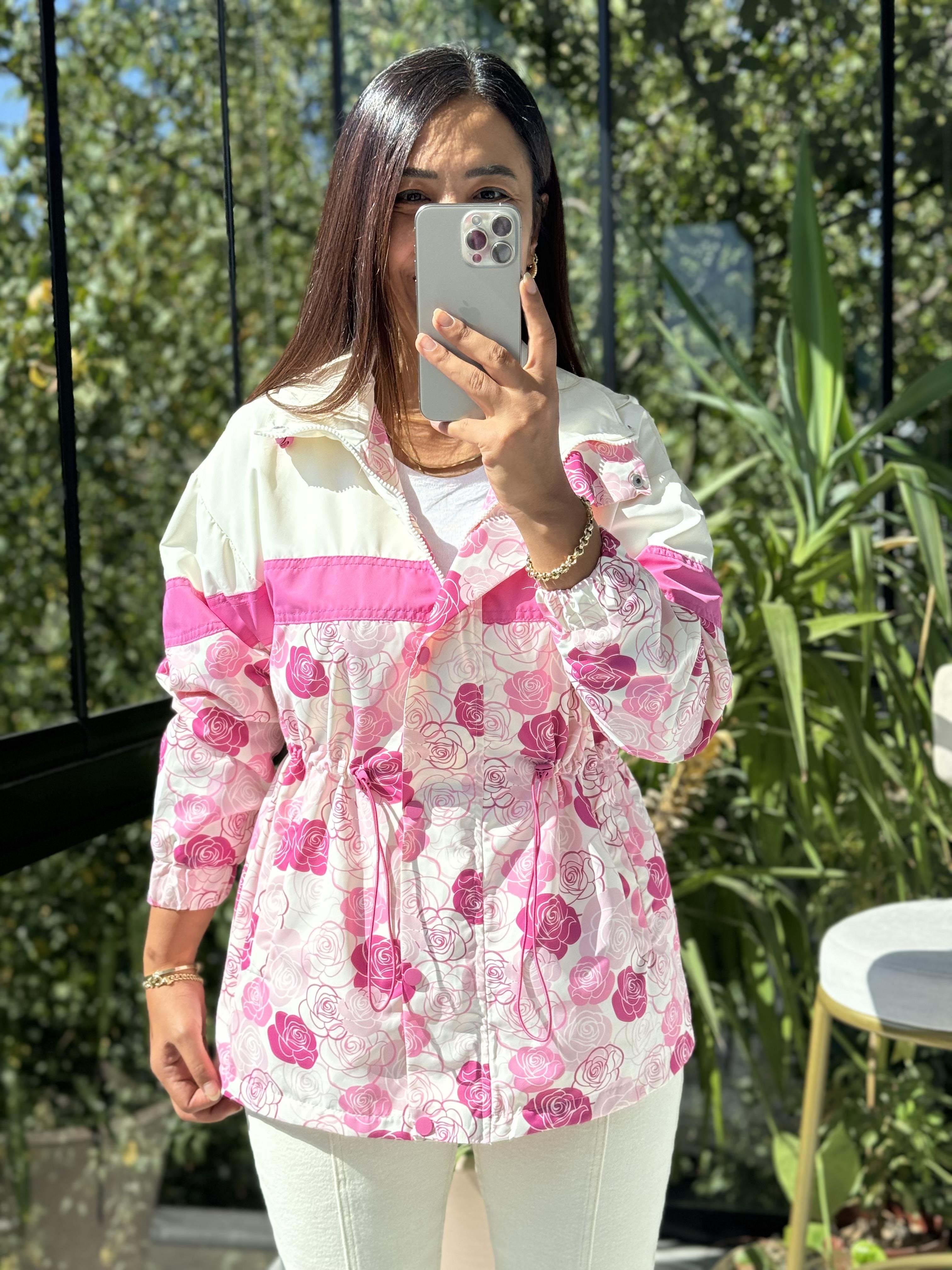 Gül Desen Yağmurluk Pembe