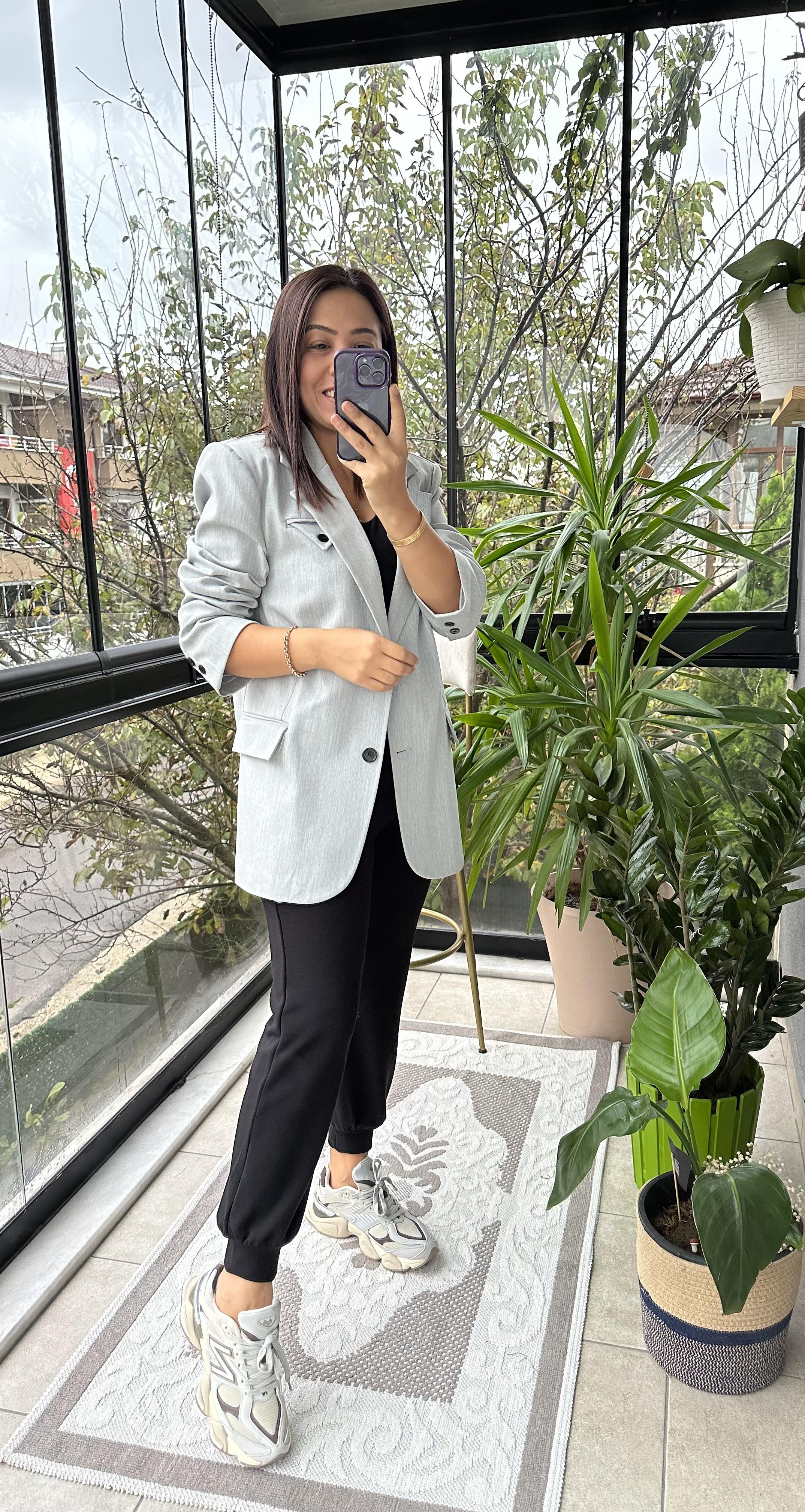 İki Düğme Lüx Kalite Blazer Ceket Gri