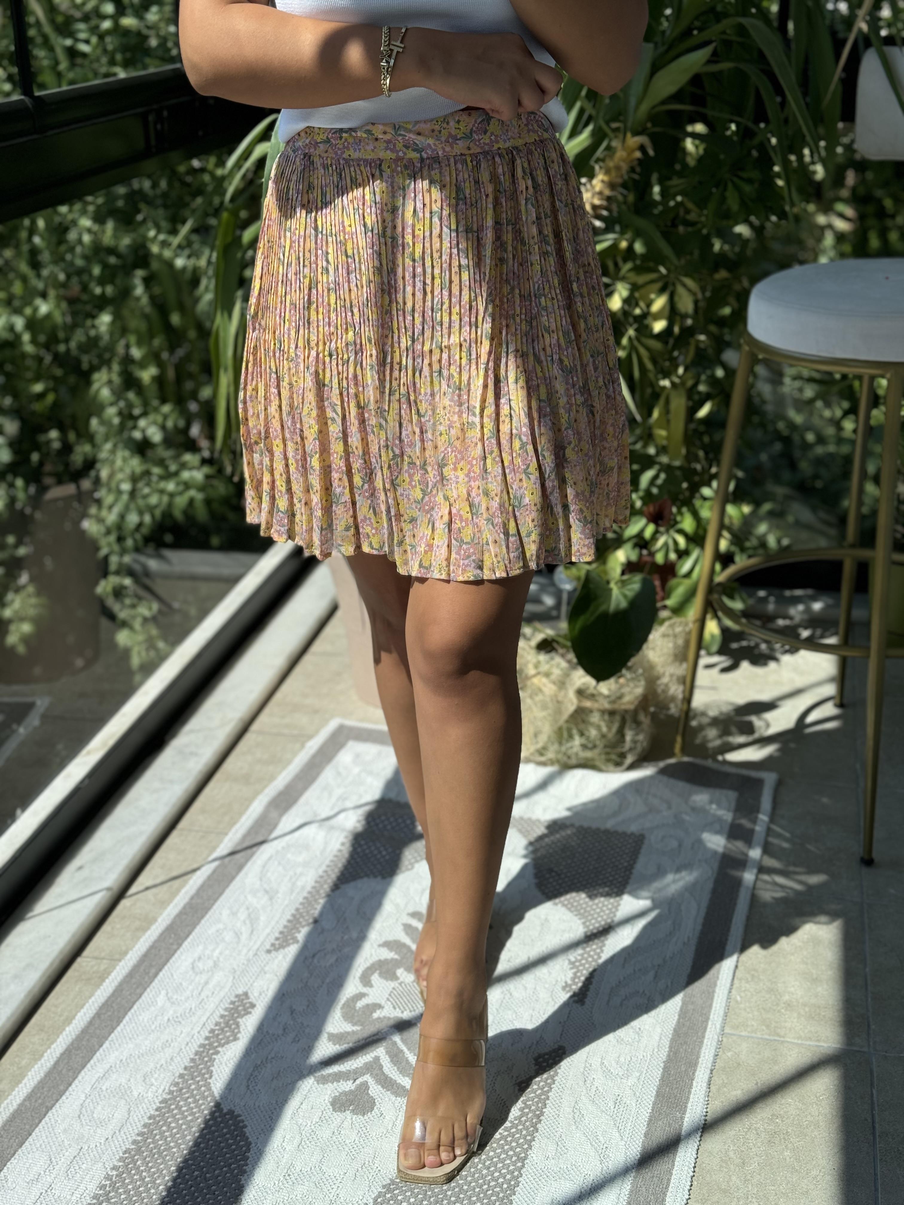 İnce Pileli Kısa Etek Somon