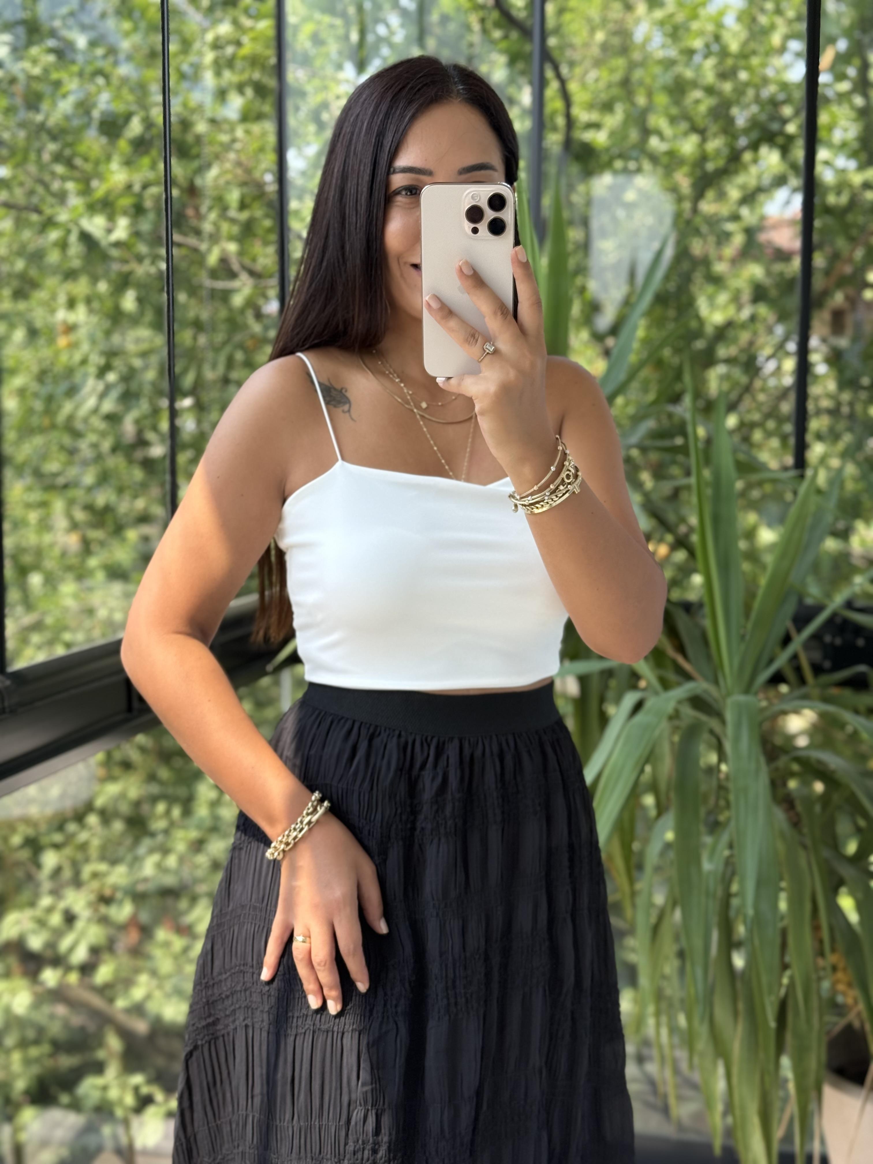 İp Askılı Crop Atlet Beyaz
