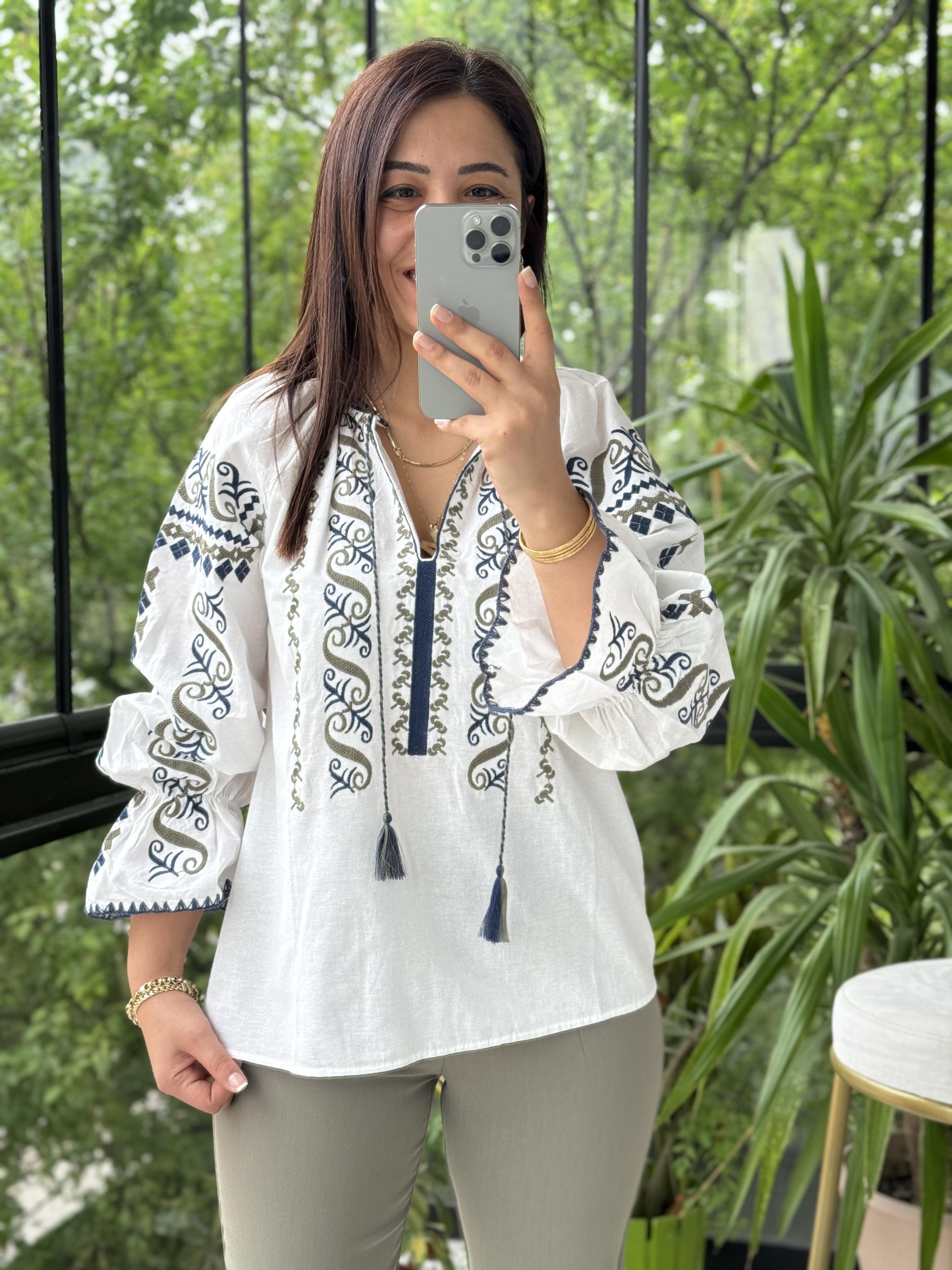 İşlemeli Nakışlı Gömlek Yeşil