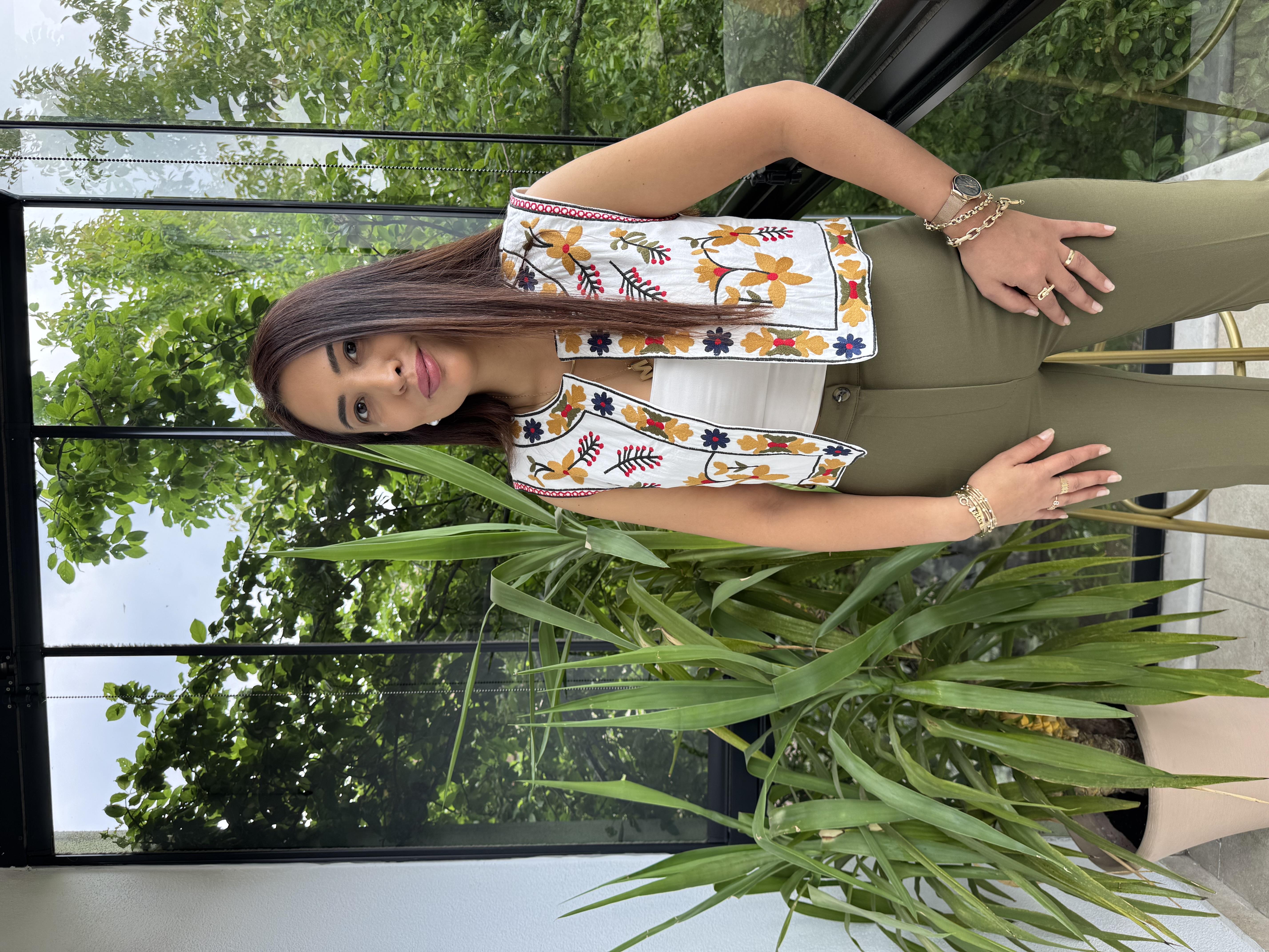 İşlemeli Nakışlı Yelek Hardal