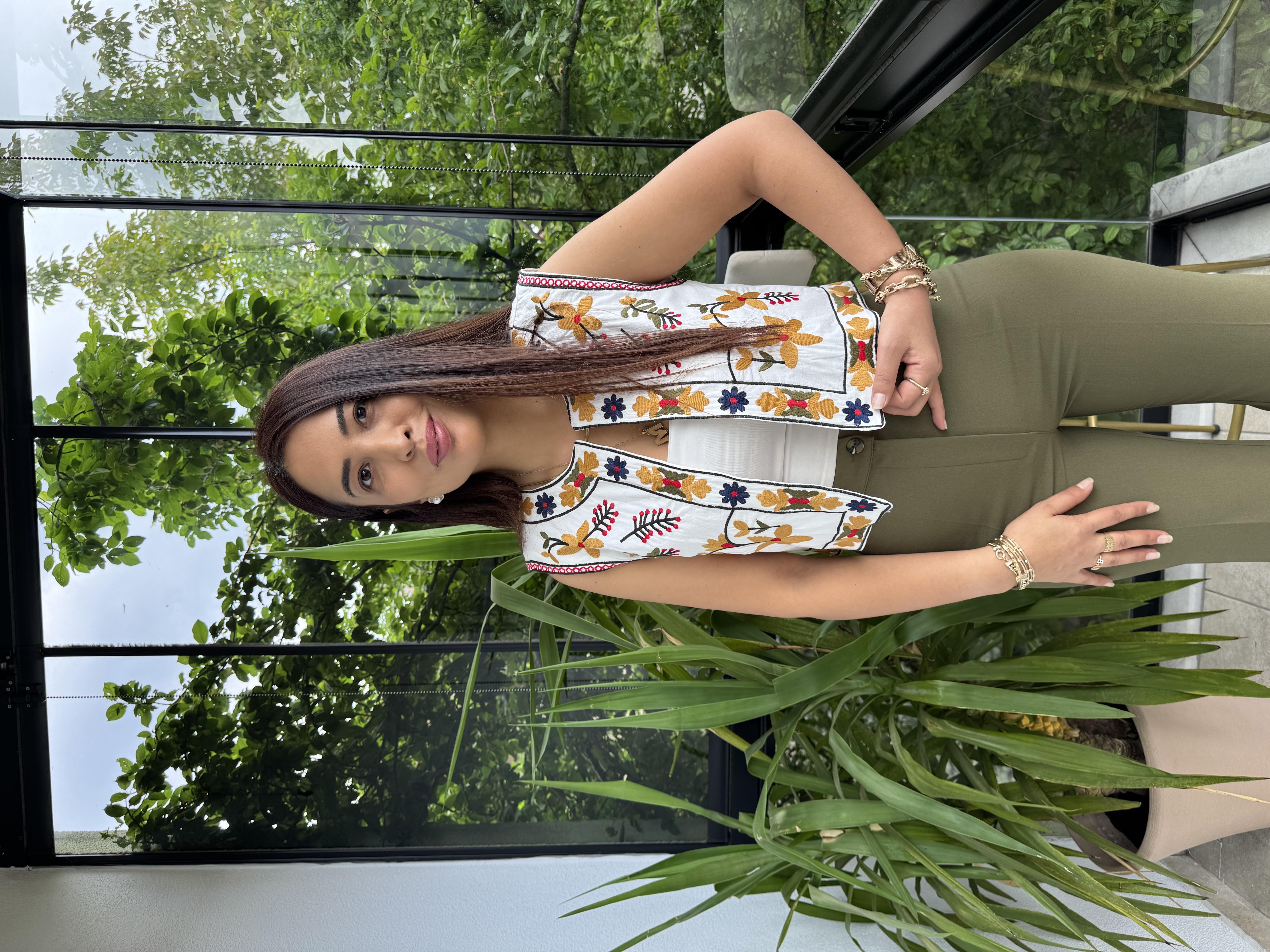 İşlemeli Nakışlı Yelek Hardal