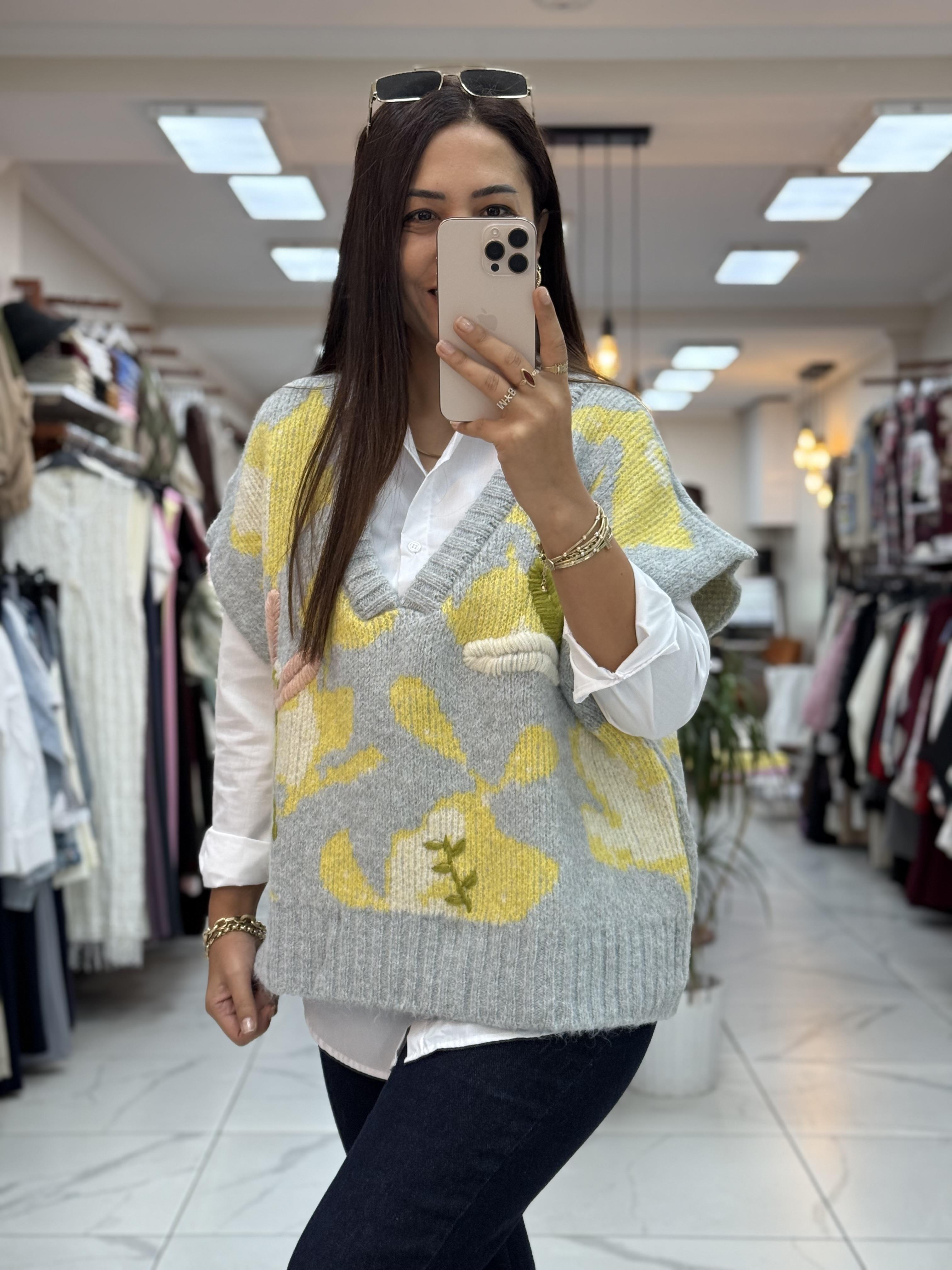 İşlemeli Tasarım Süveter Gri