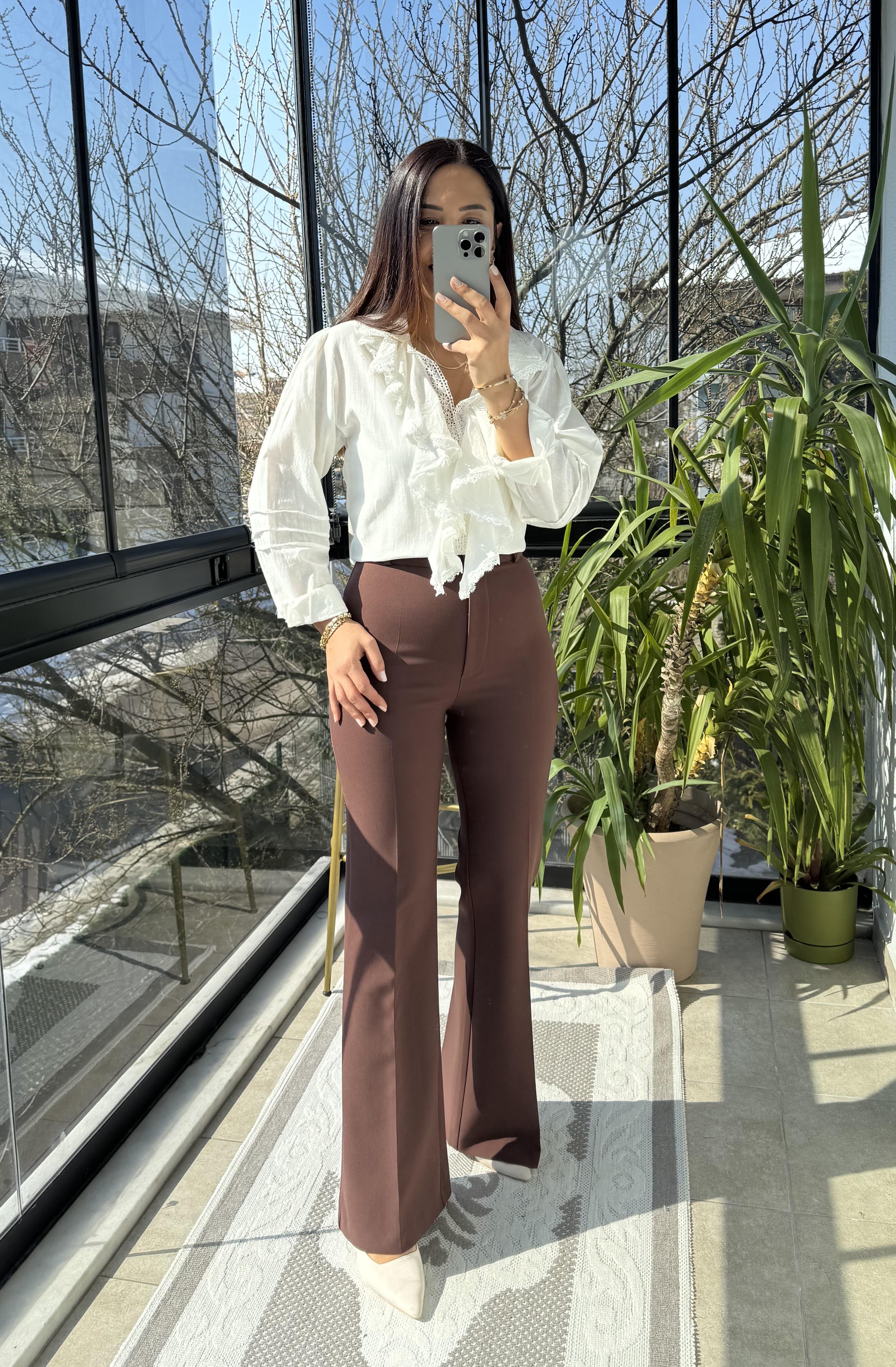 İspanyol Kumaş Pantolon Koyu Kahve