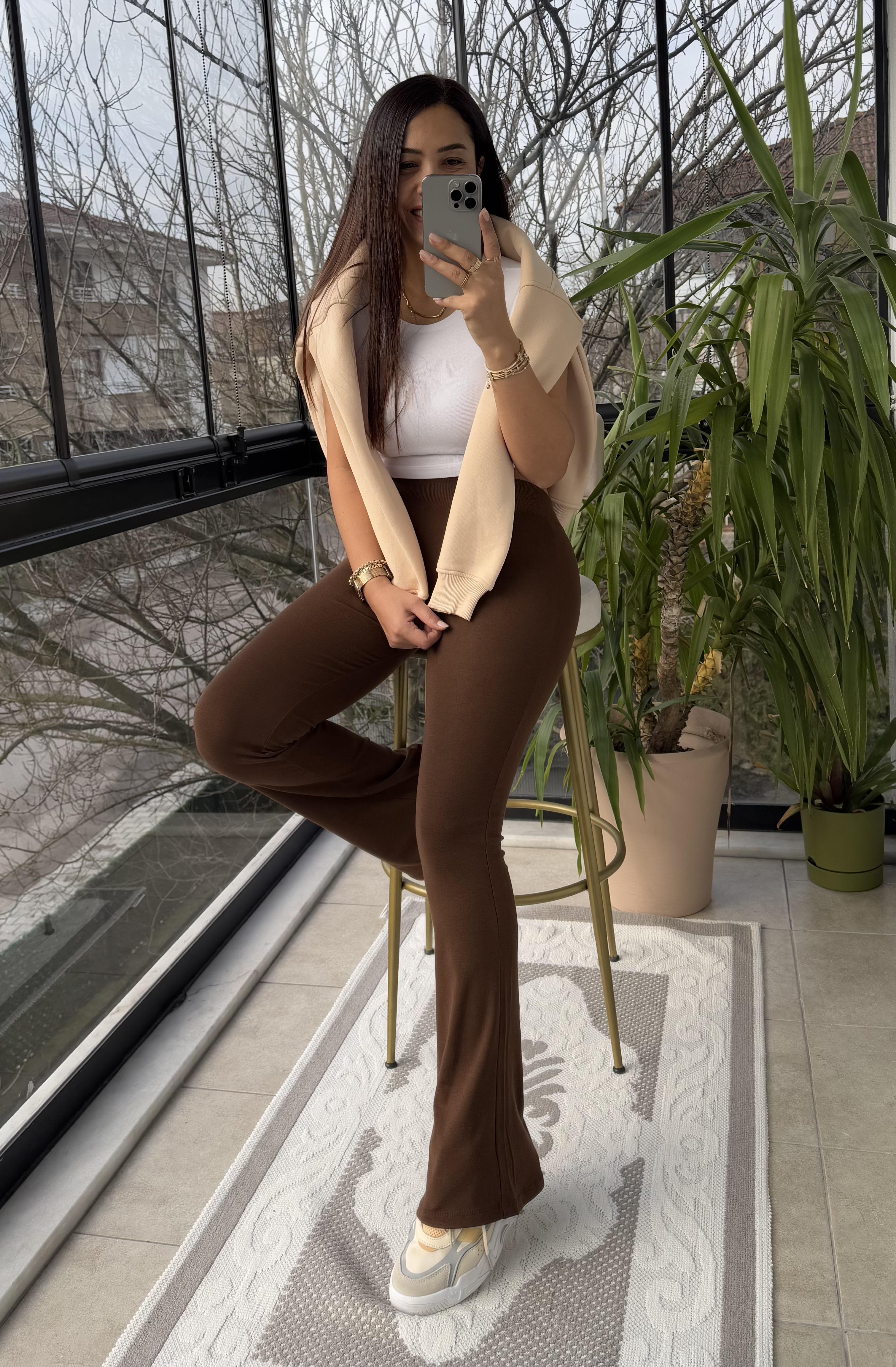 İspanyol Tayt Pantolon Kahve