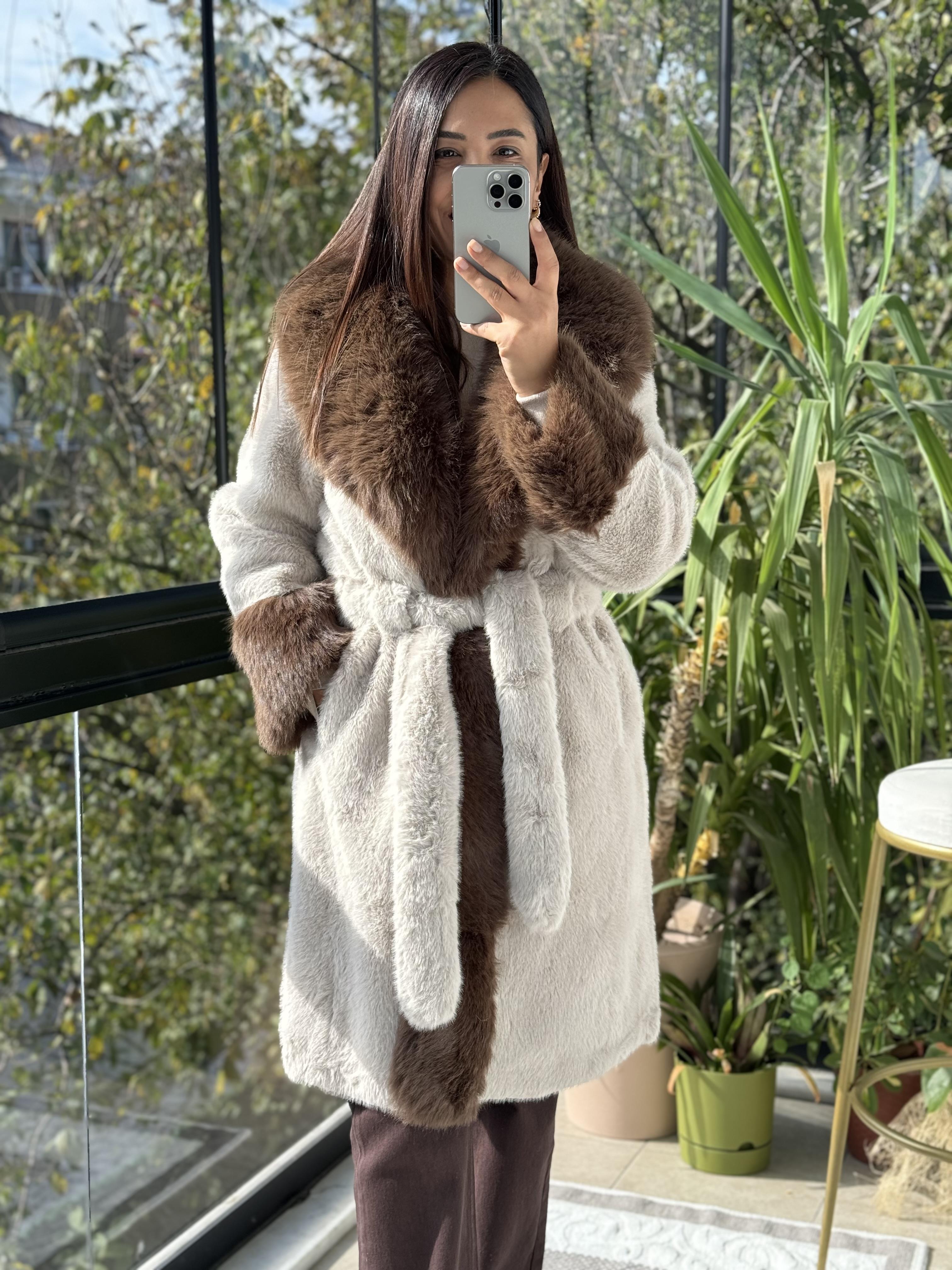 İthal Kuşaklı Palto Bej