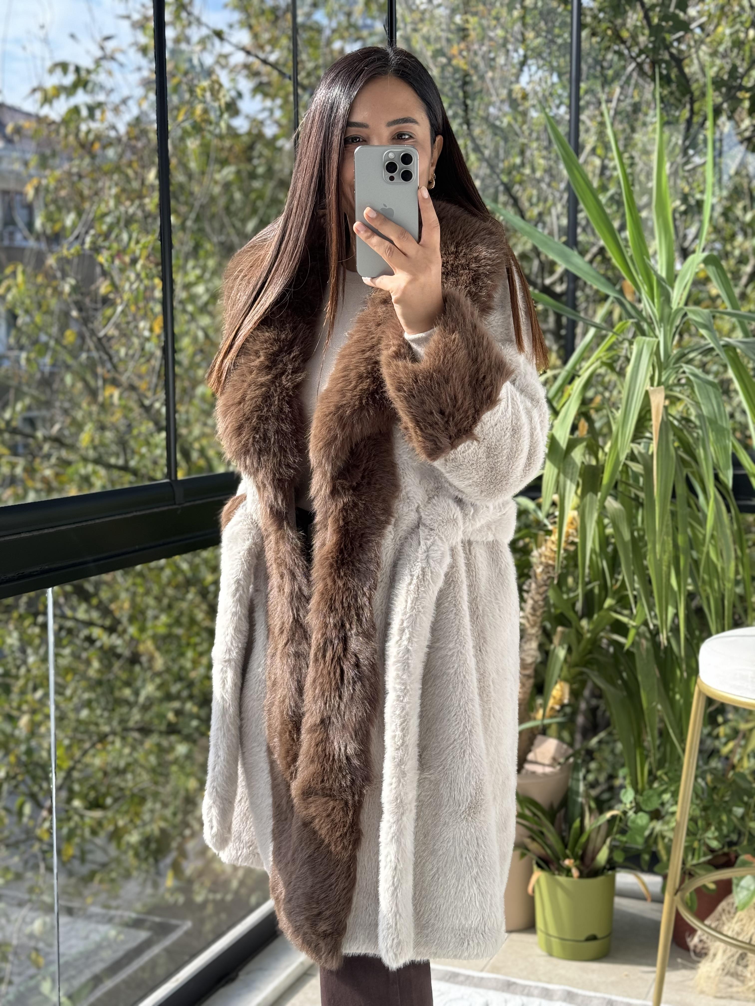 İthal Kuşaklı Palto Bej