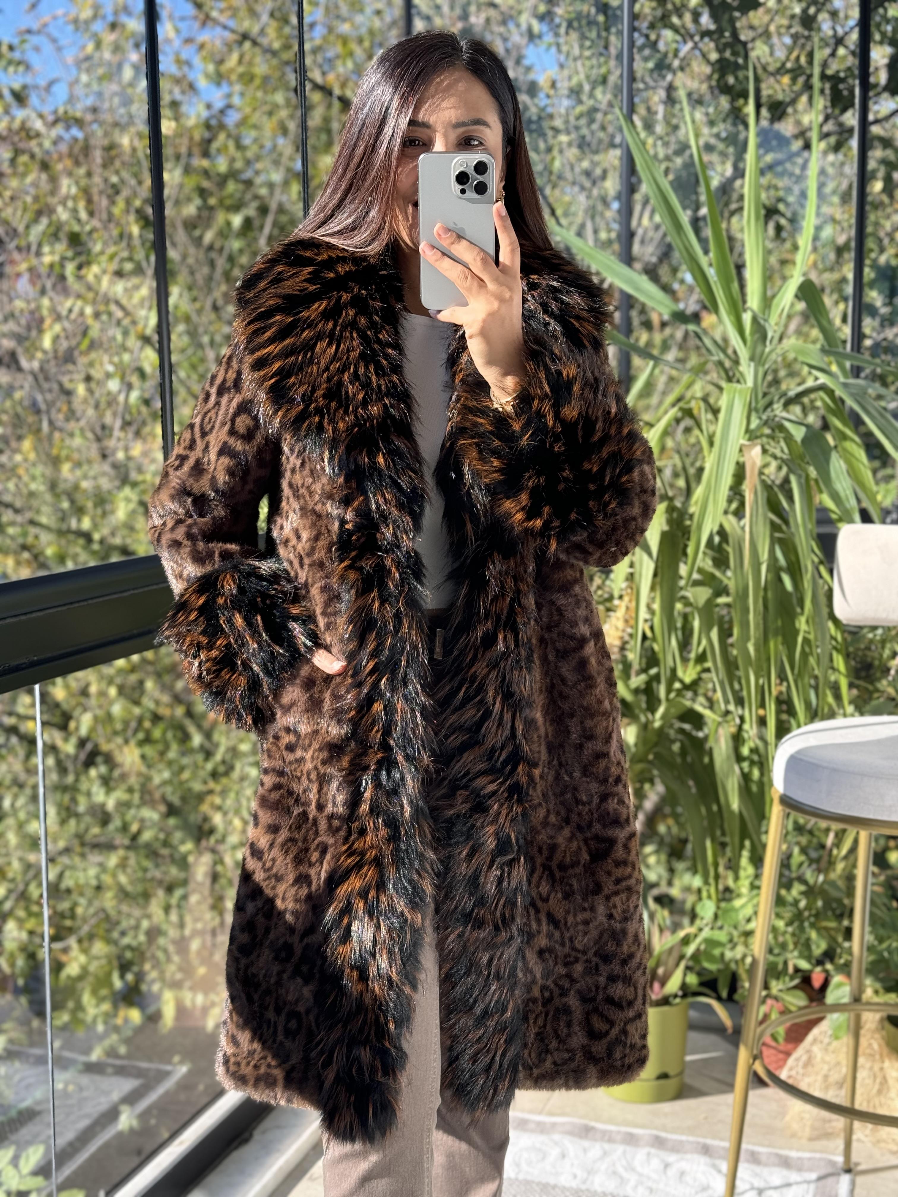 İthal Leoparlı Kürk Kaban 