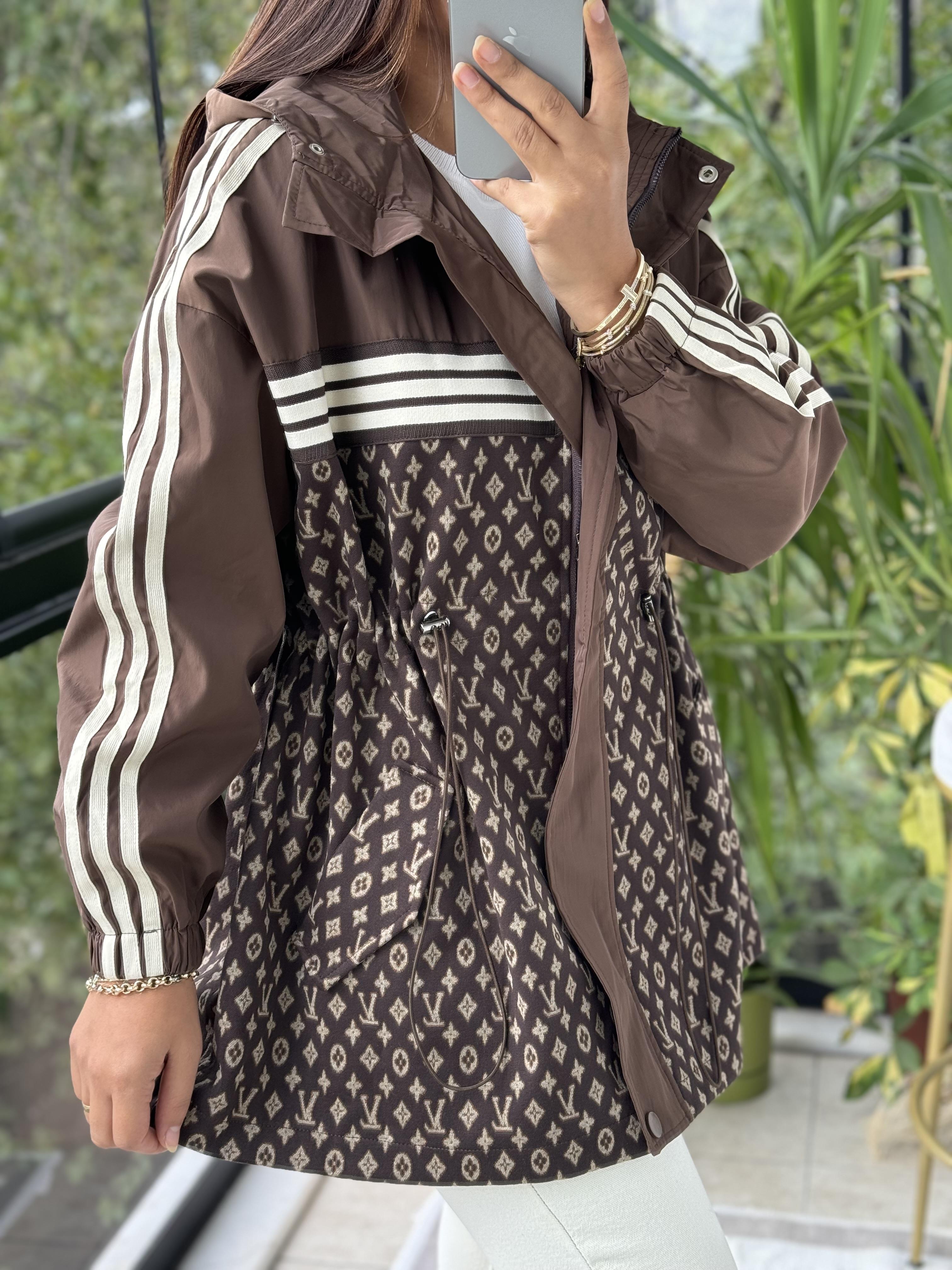 İthal LV Şeritli Yağmurluk Kahve