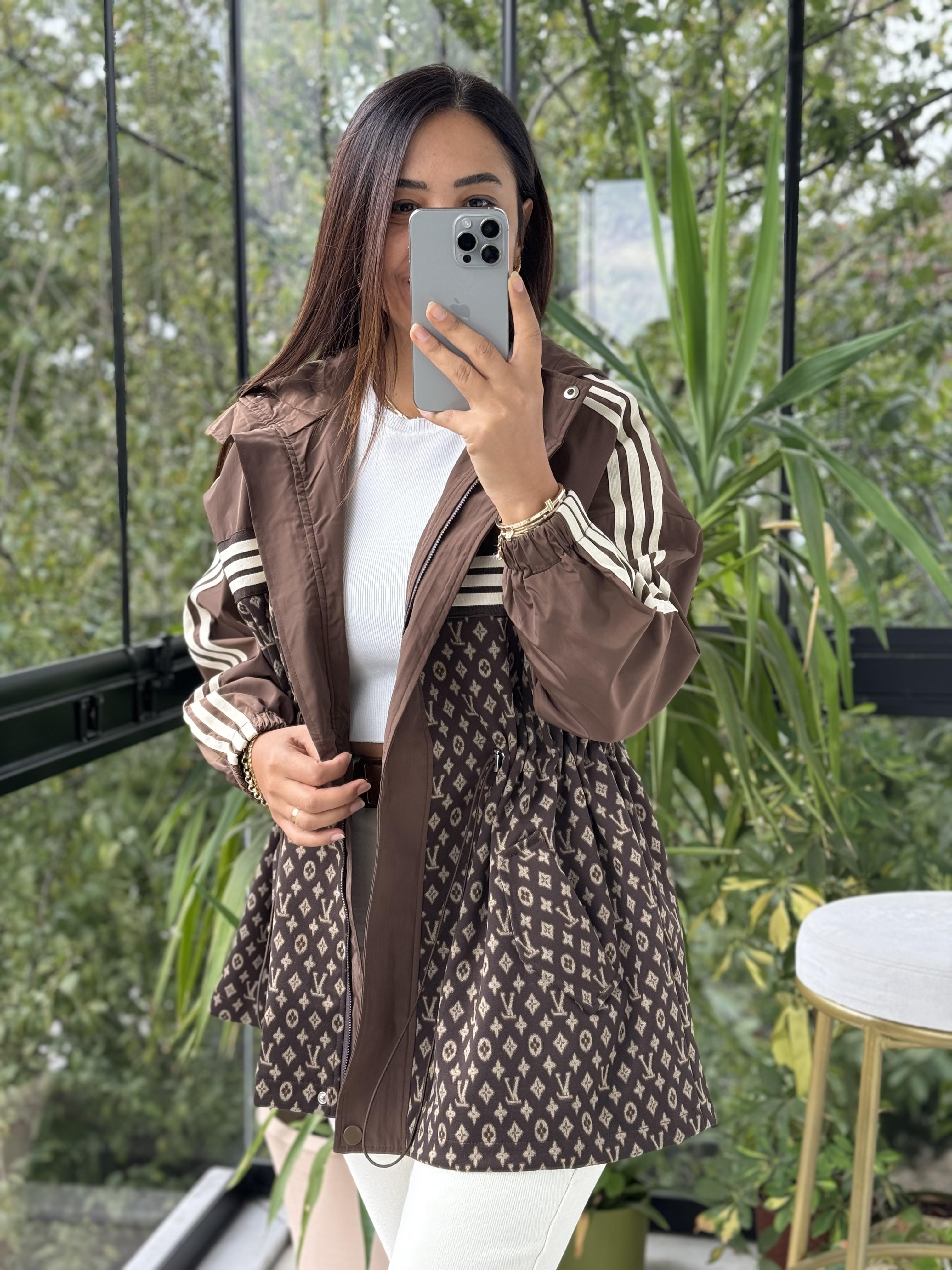 İthal LV Şeritli Yağmurluk Kahve