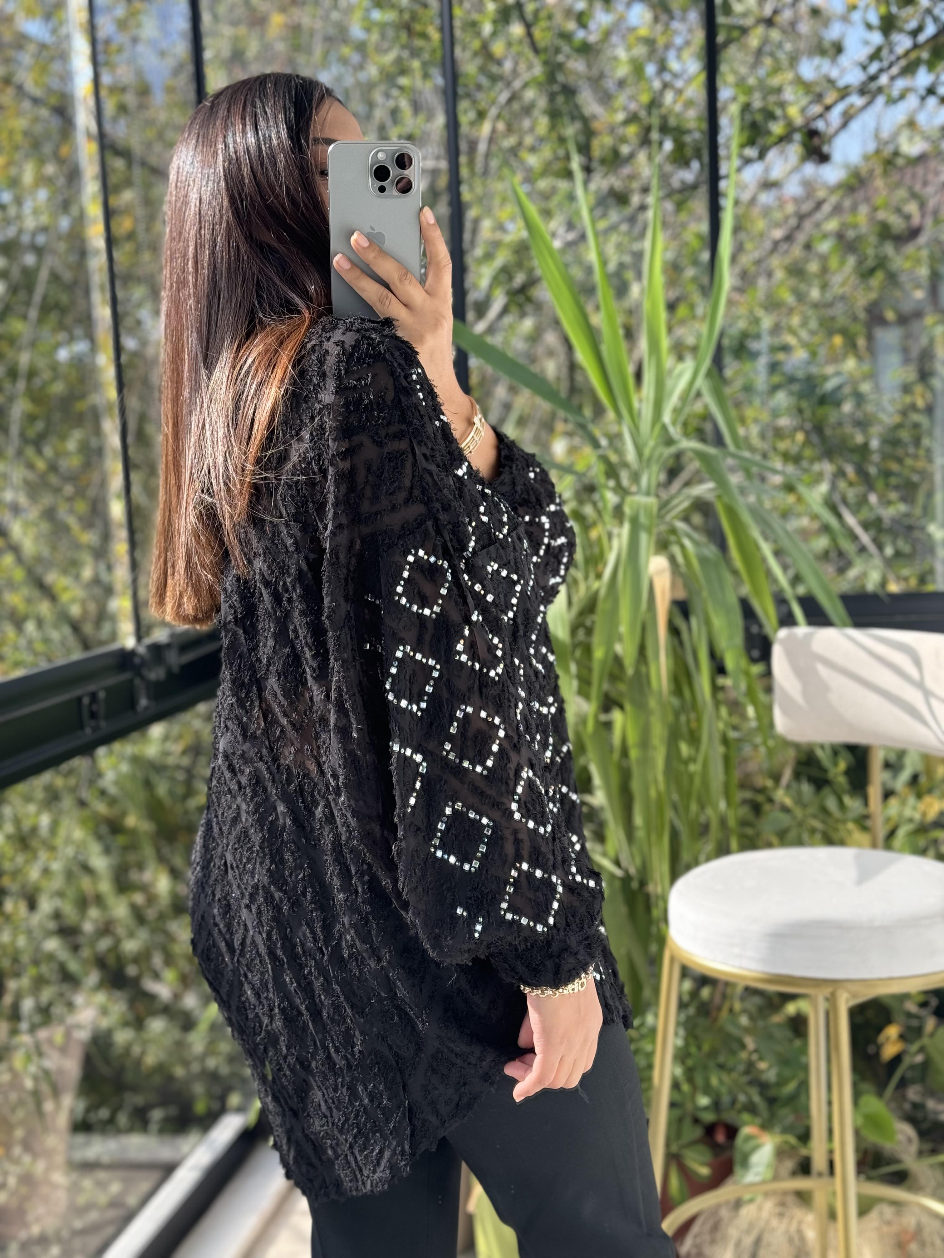 İthal Taşlı Sakallı Gömlek Siyah