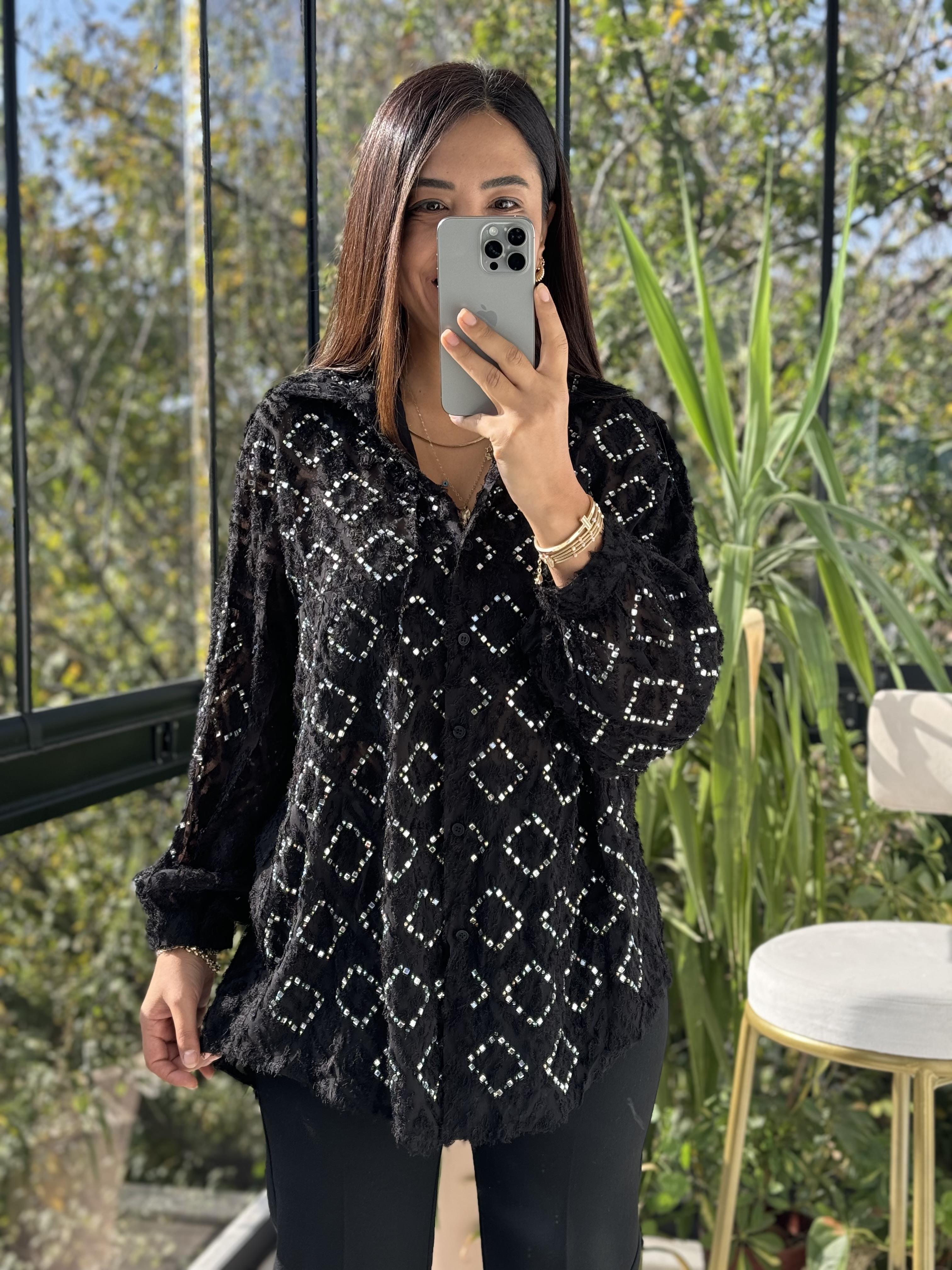 İthal Taşlı Sakallı Gömlek Siyah