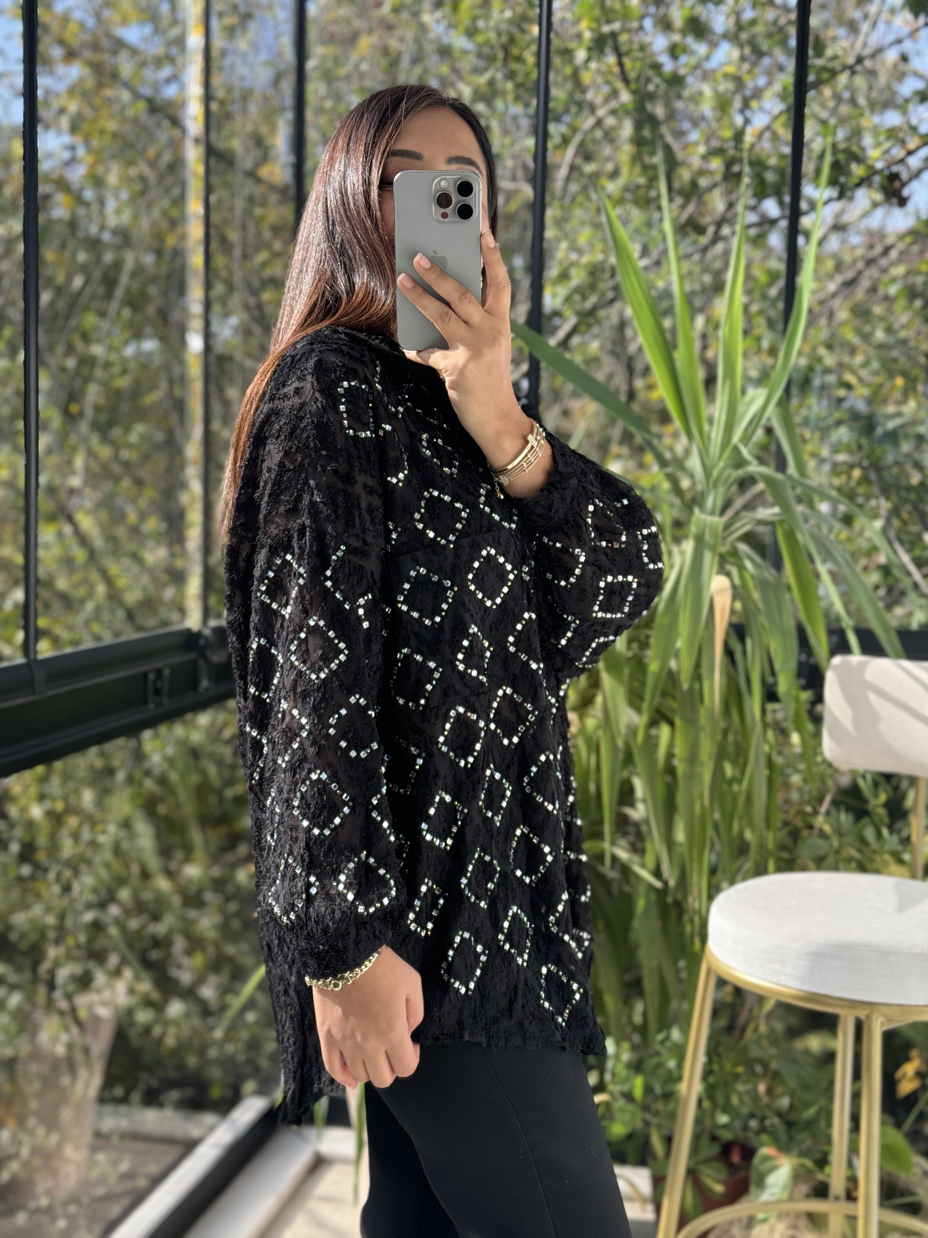 İthal Taşlı Sakallı Gömlek Siyah