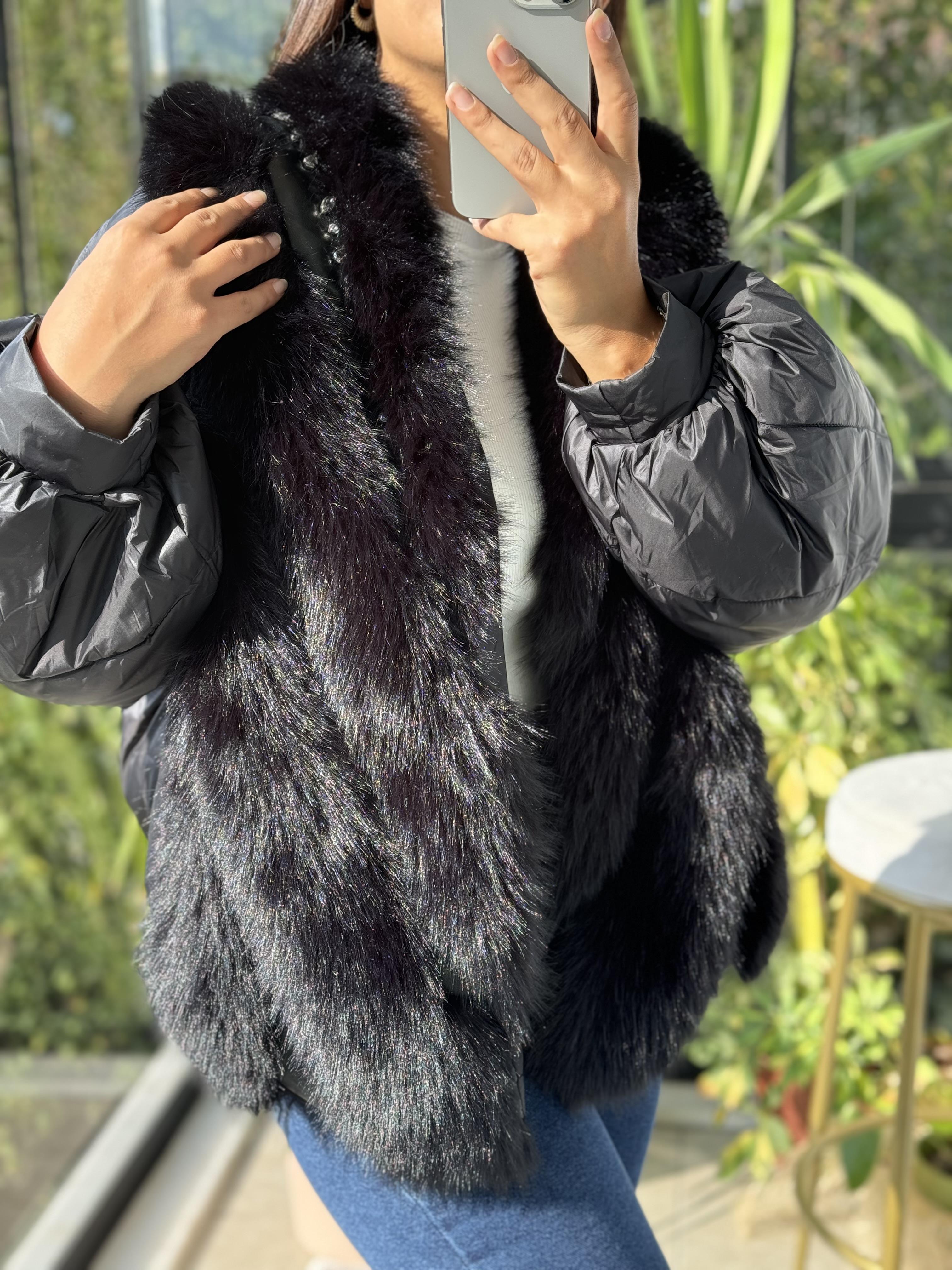 İthal Tüylü Mont Siyah