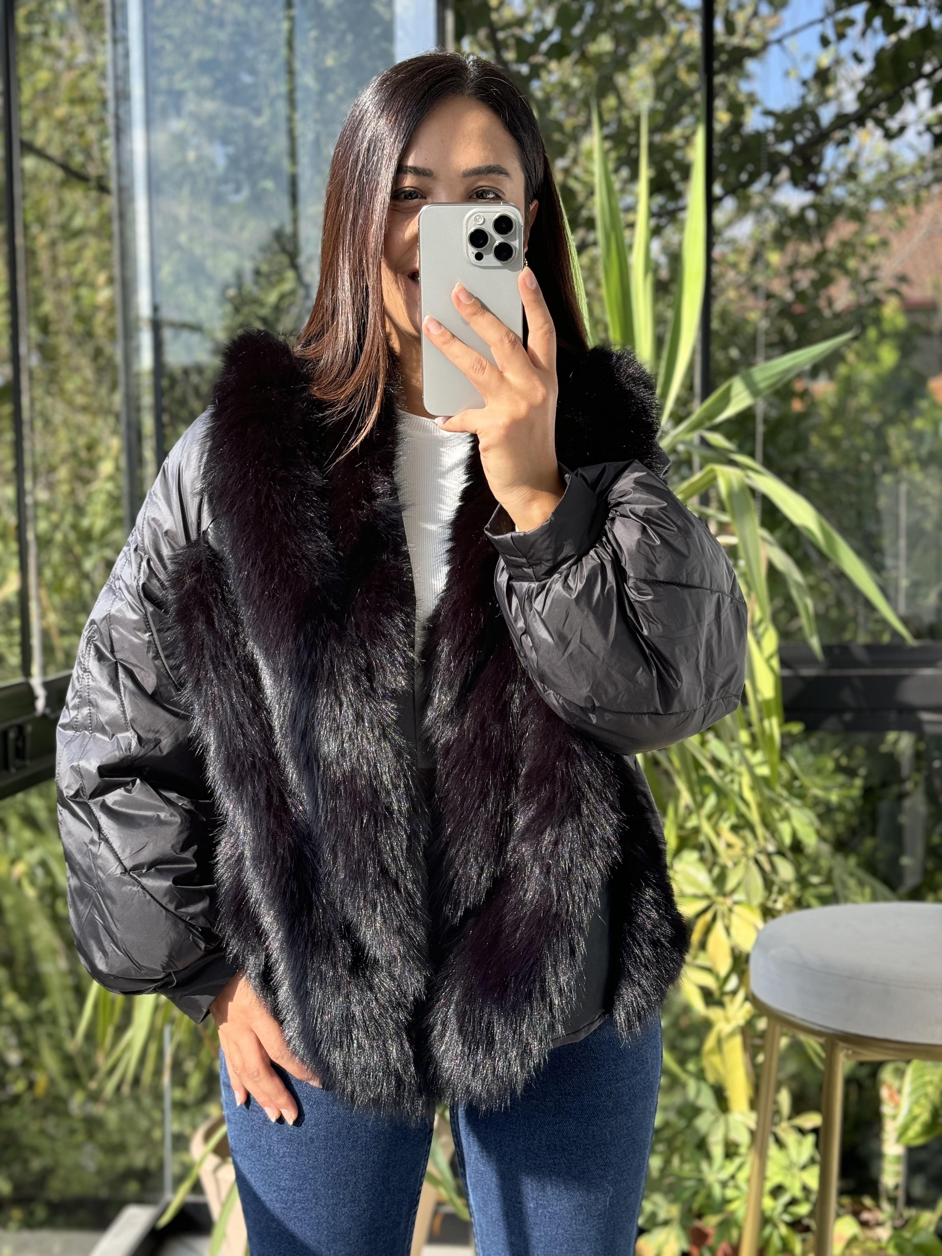 İthal Tüylü Mont Siyah