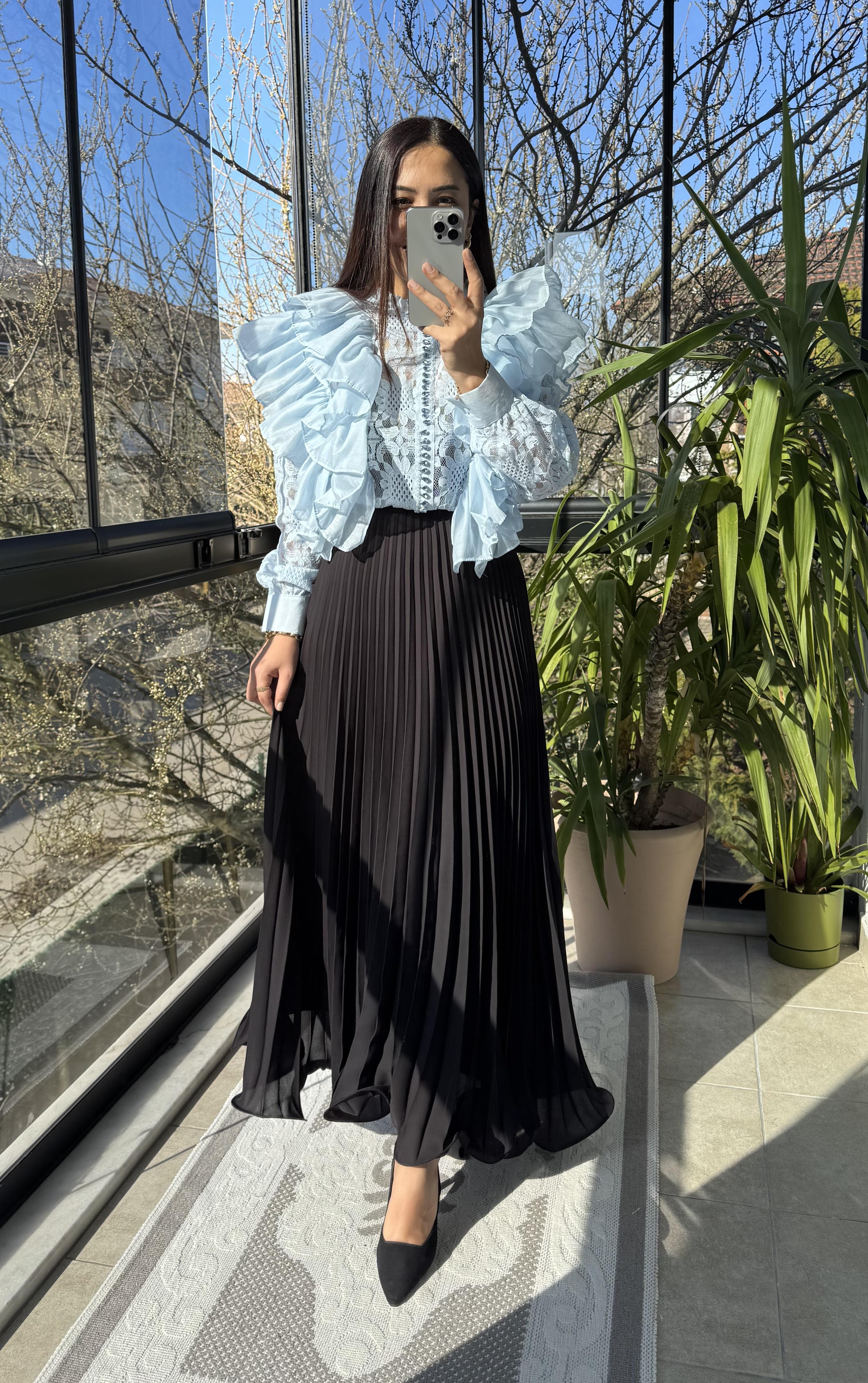 İthal Yanları Fırfırlı Bluz Bebe Mavi