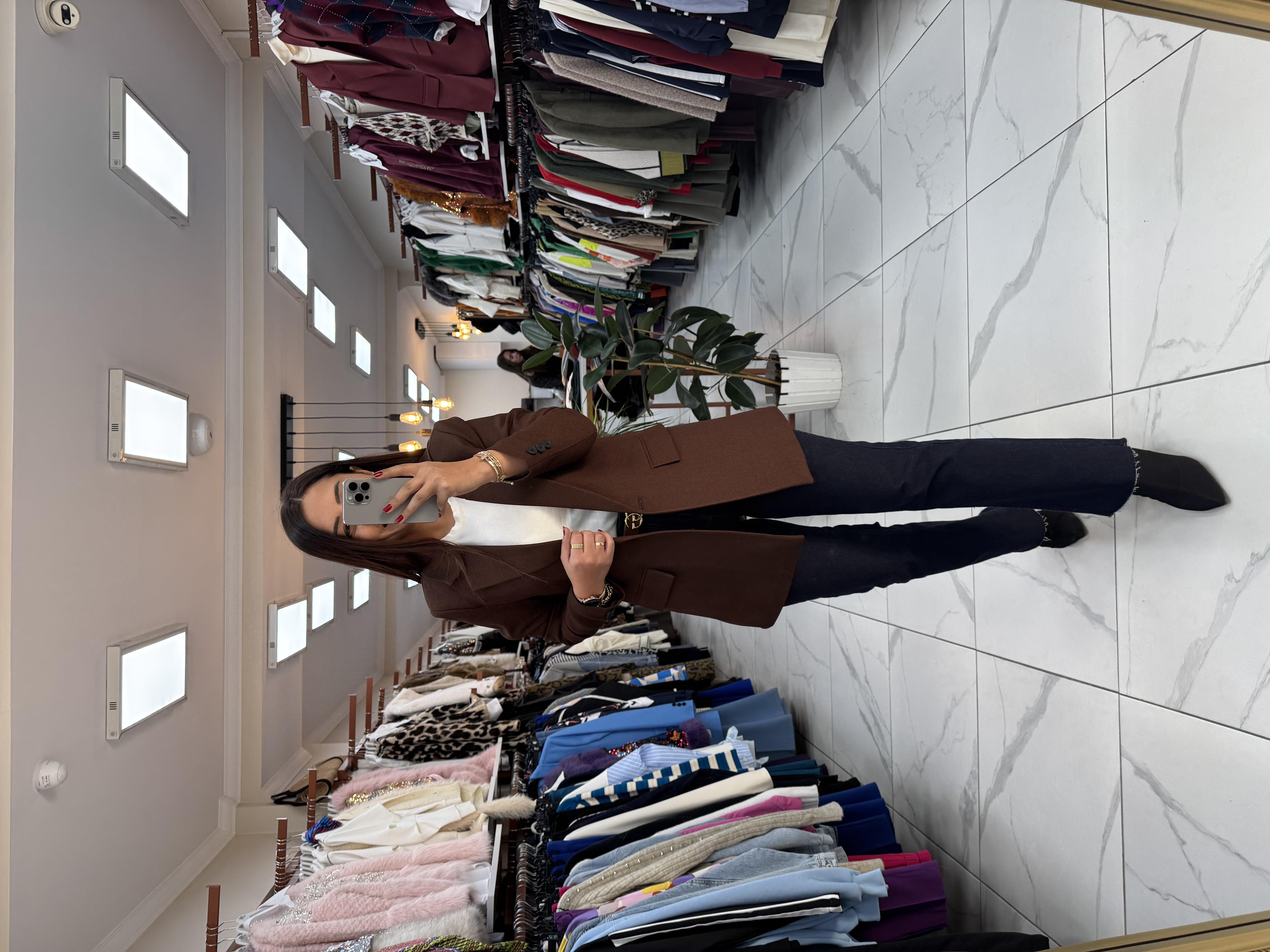 Yün Efekt Kumaş Blazer Ceket Kahve 