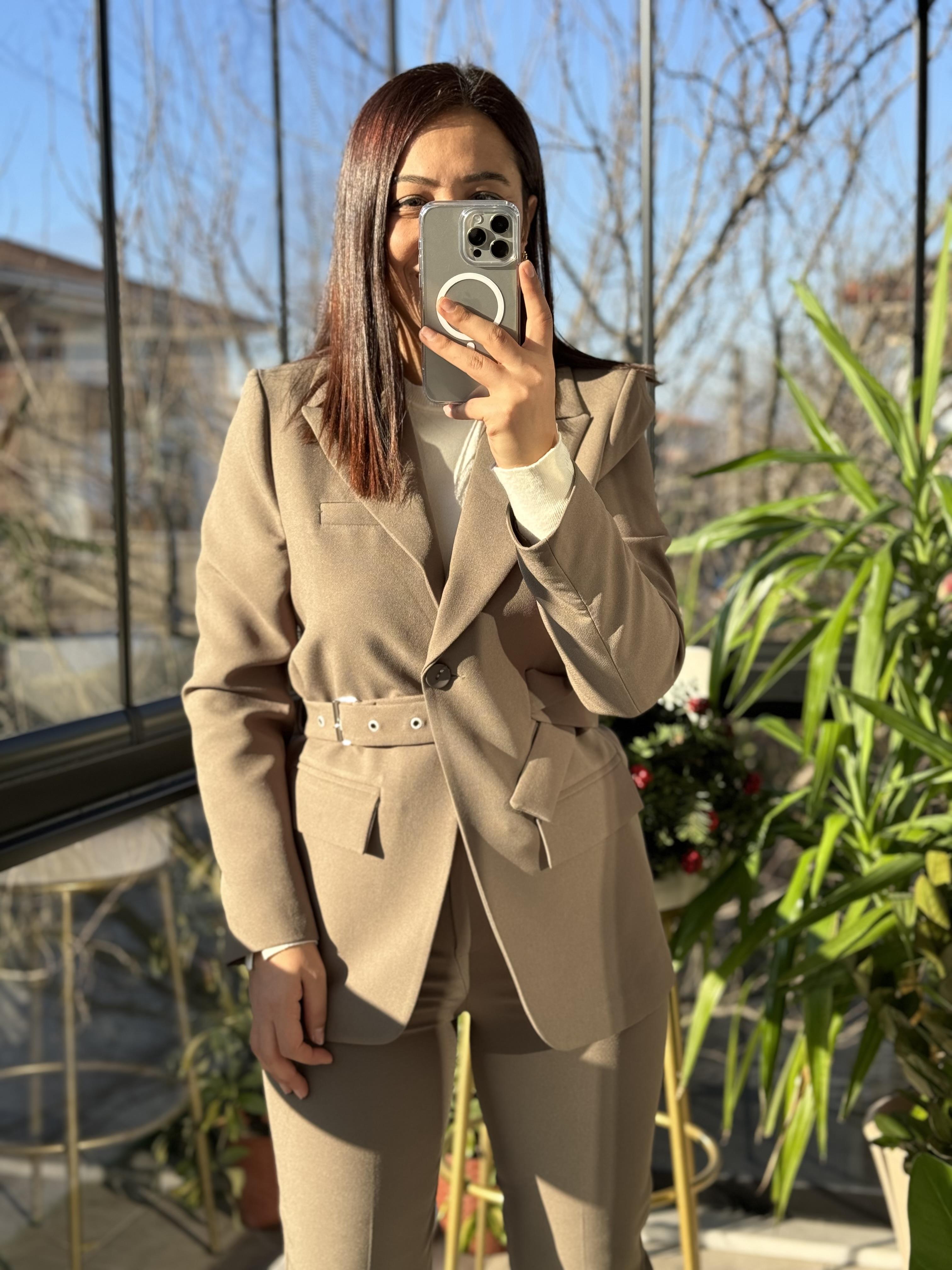 Kemerli Blazer Ceket Haki Yeşili