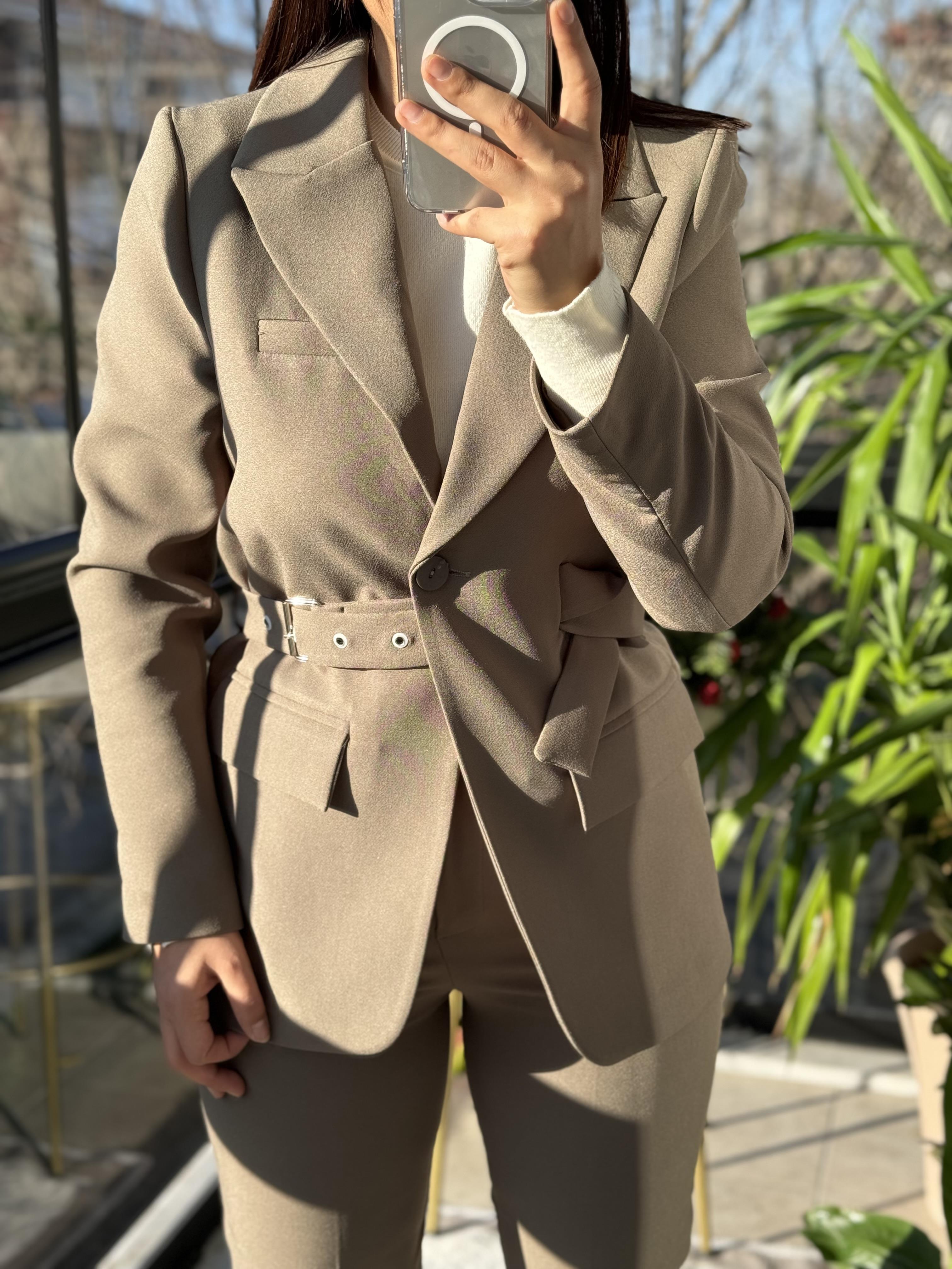 Kemerli Blazer Ceket Haki Yeşili