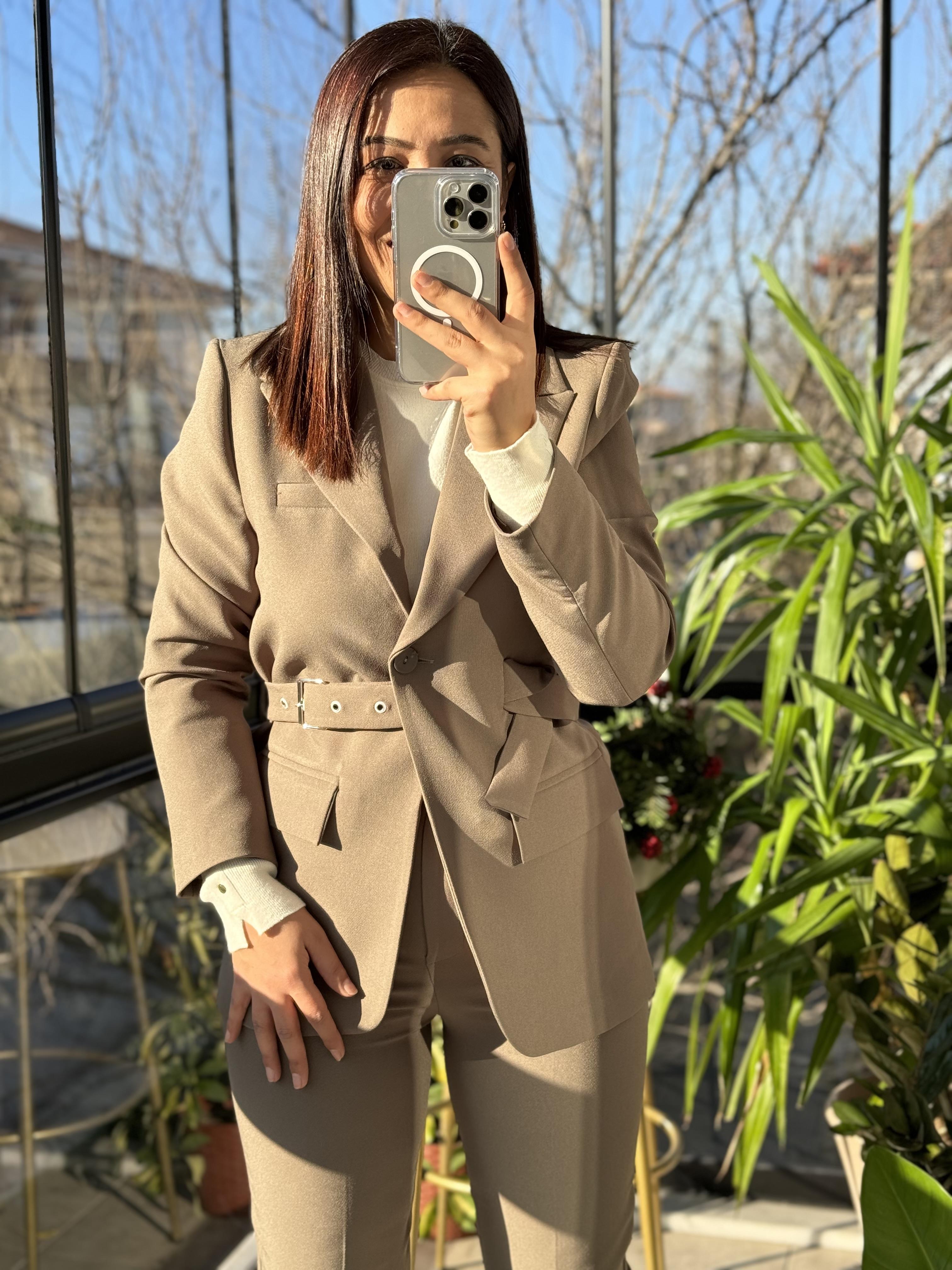 Kemerli Blazer Ceket Haki Yeşili