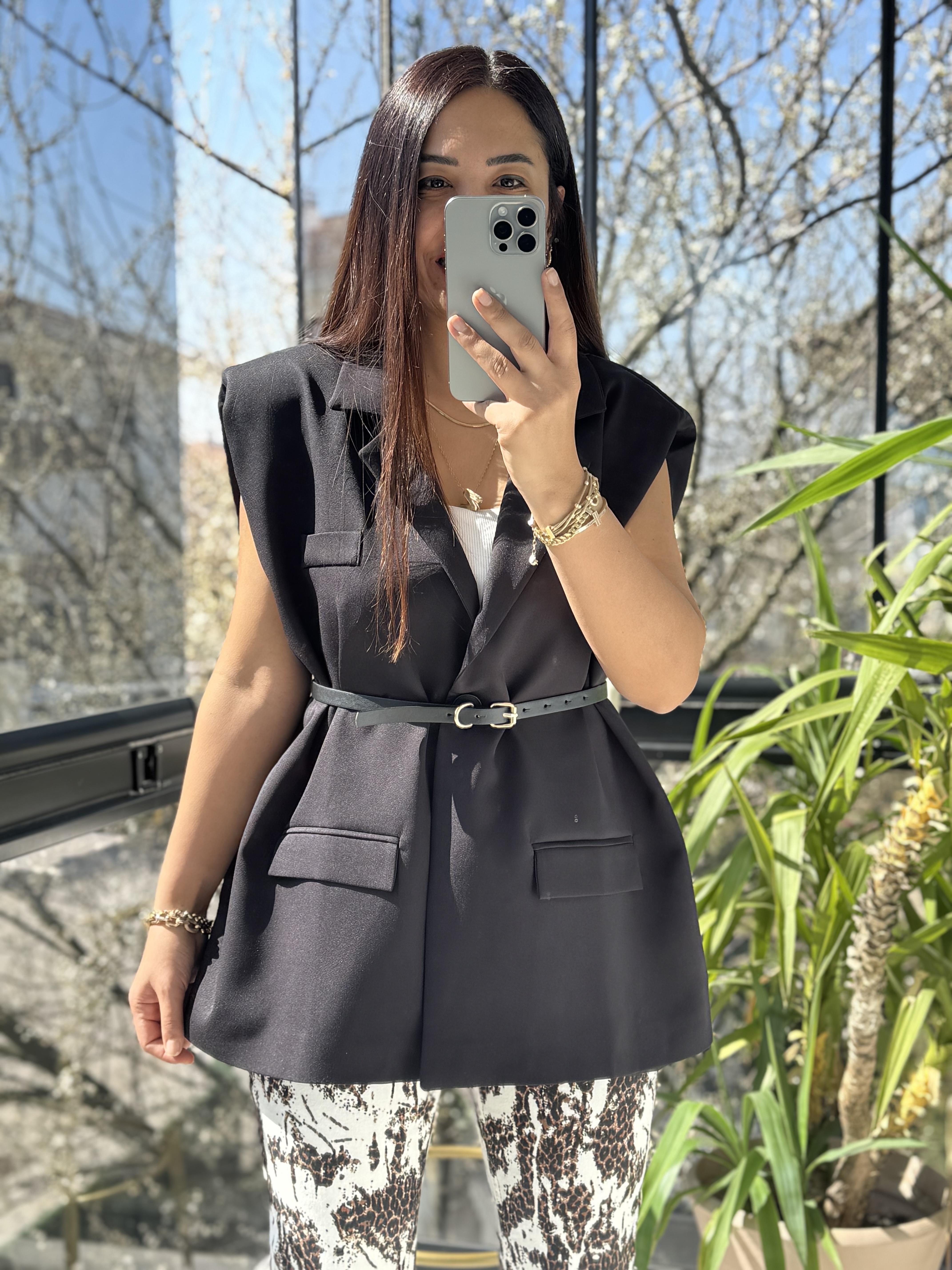 Kemerli Zra Model Yelek Siyah