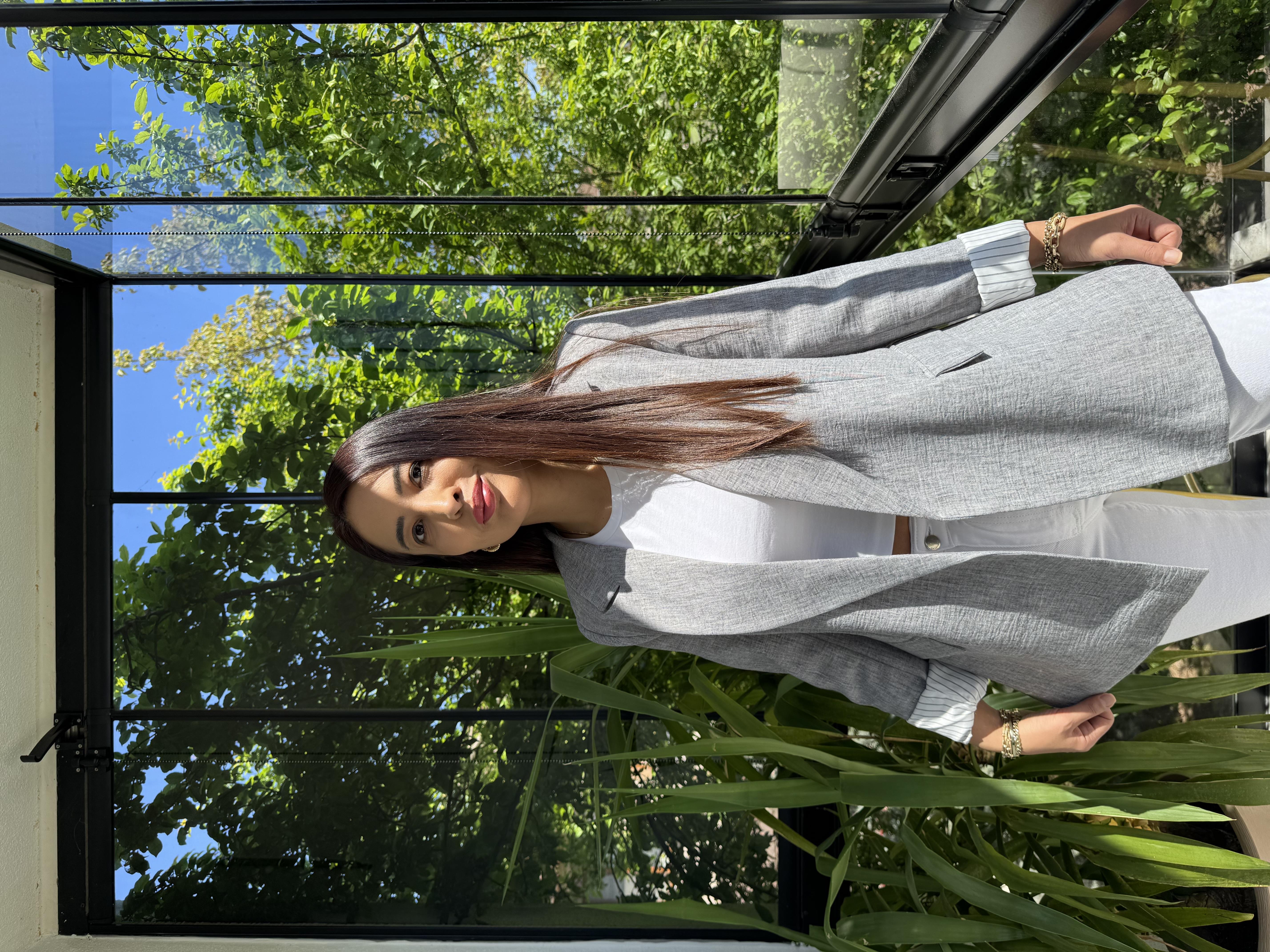 Keten İç Astarı Çizgili Blazer Ceket Gri