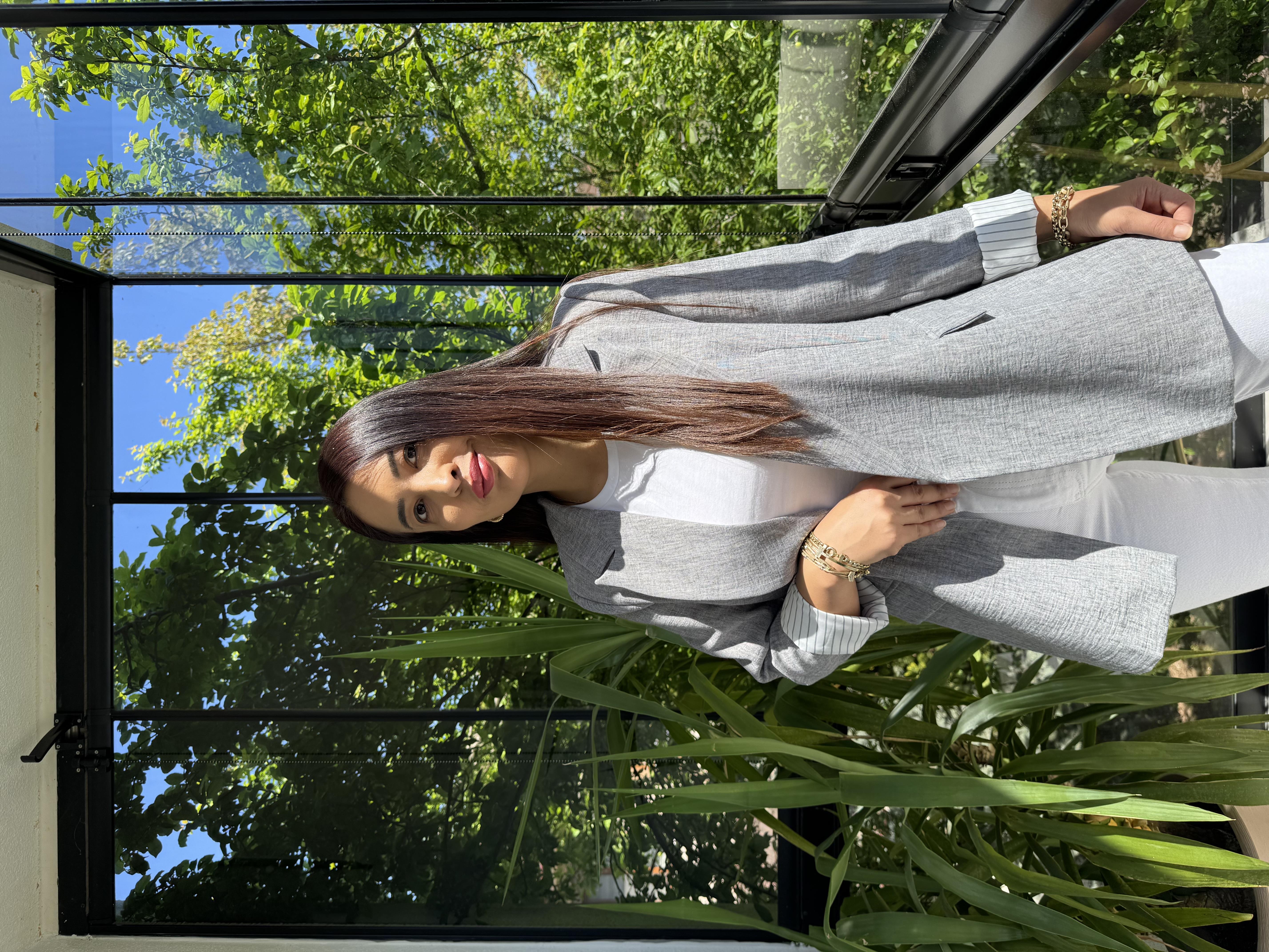 Keten İç Astarı Çizgili Blazer Ceket Gri