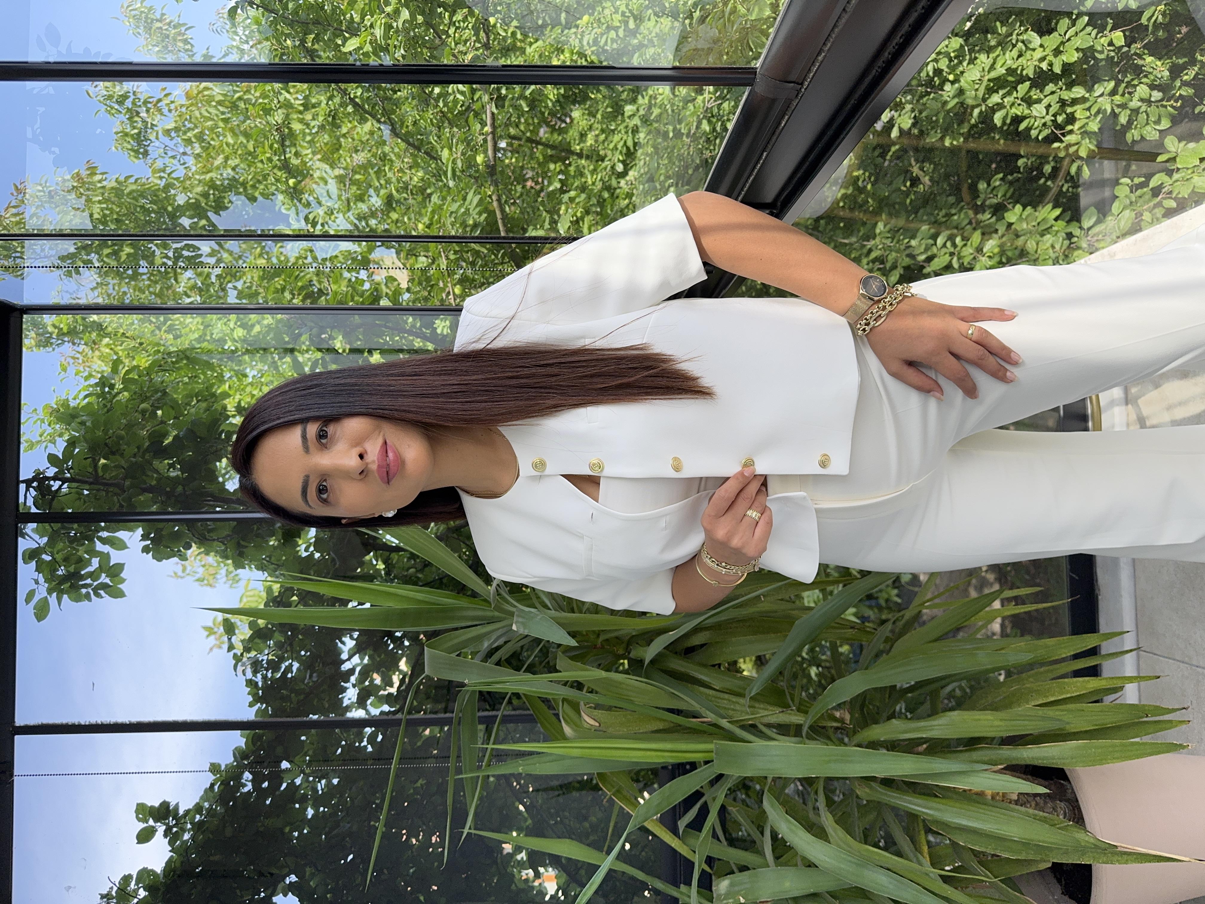 Kısa Kol Blazer Ceket Kırık Beyaz