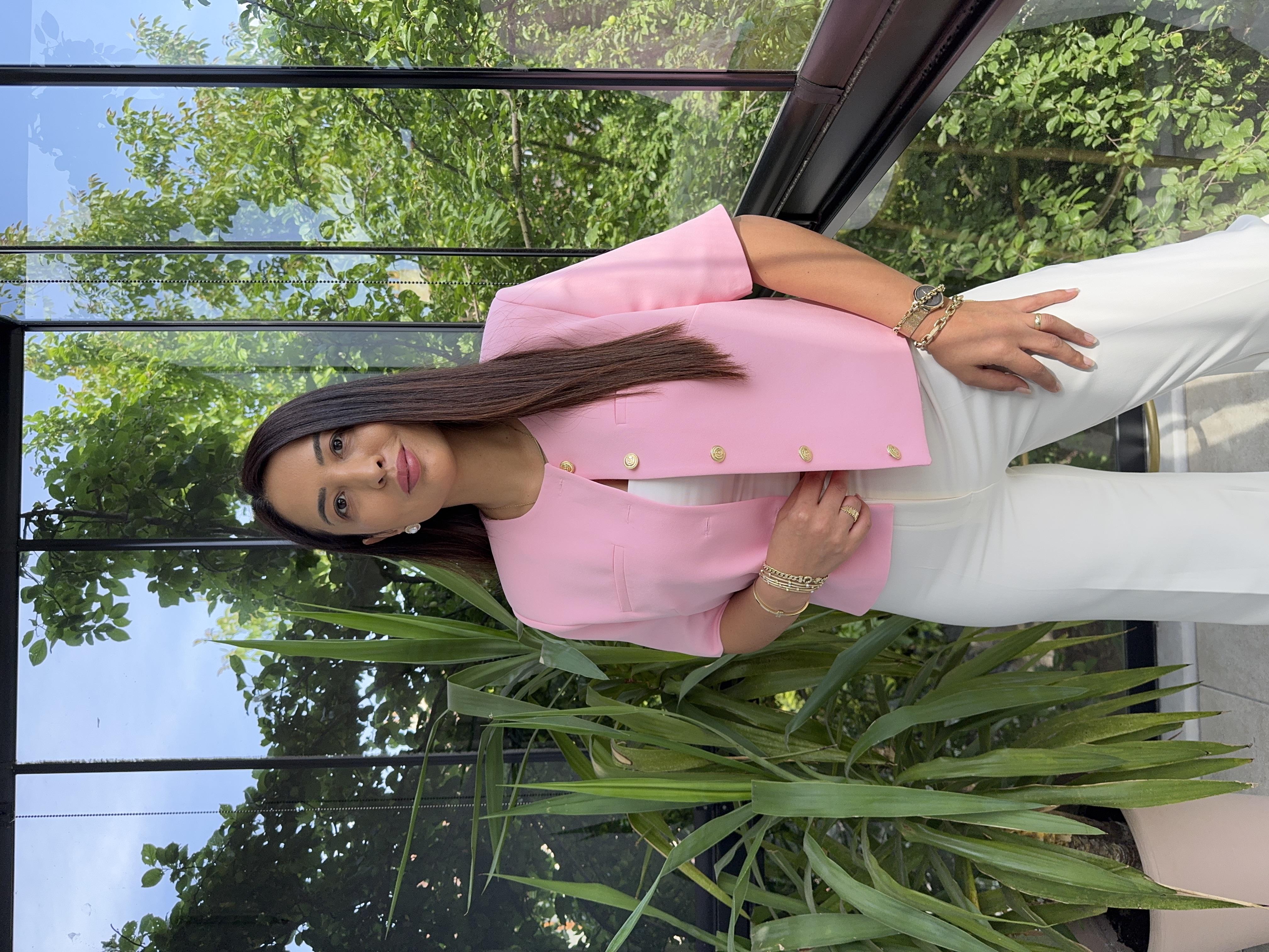 Kısa Kol Blazer Ceket Pembe