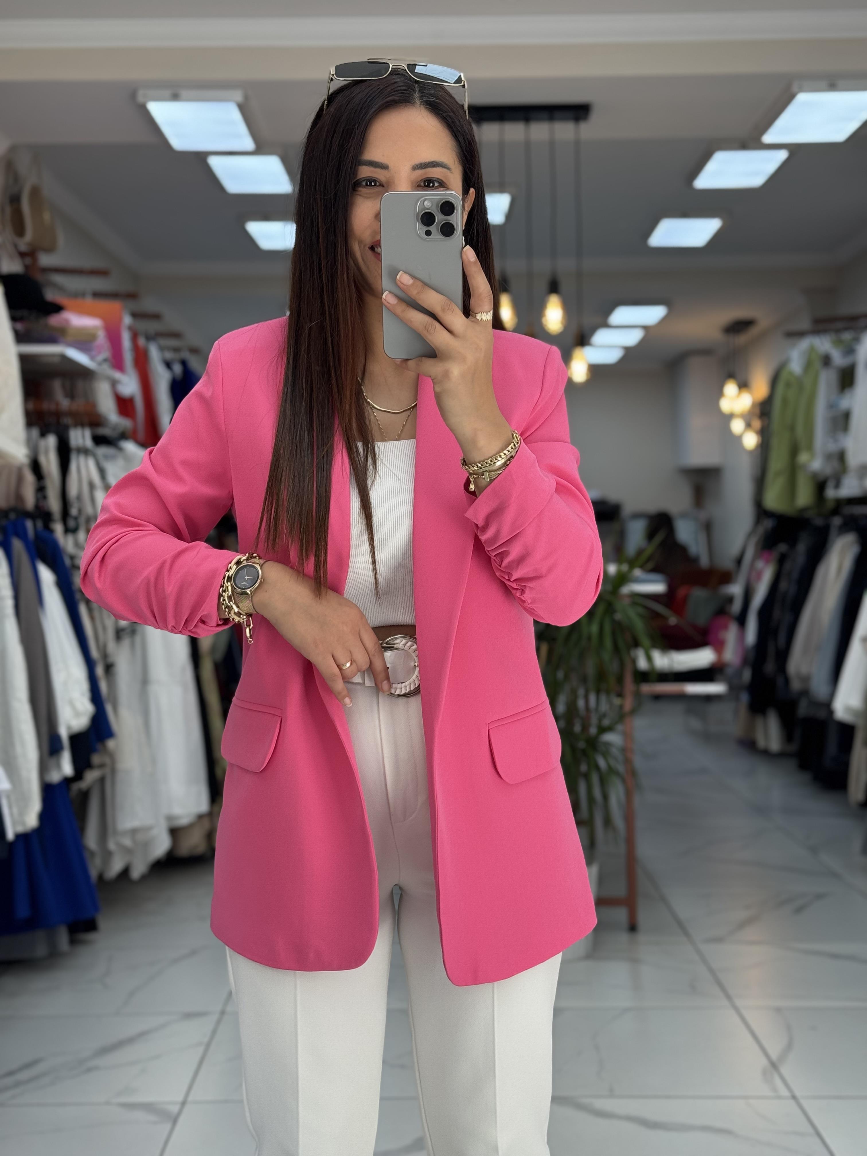 Kolu Büzgülü Blazer Ceket Pembe