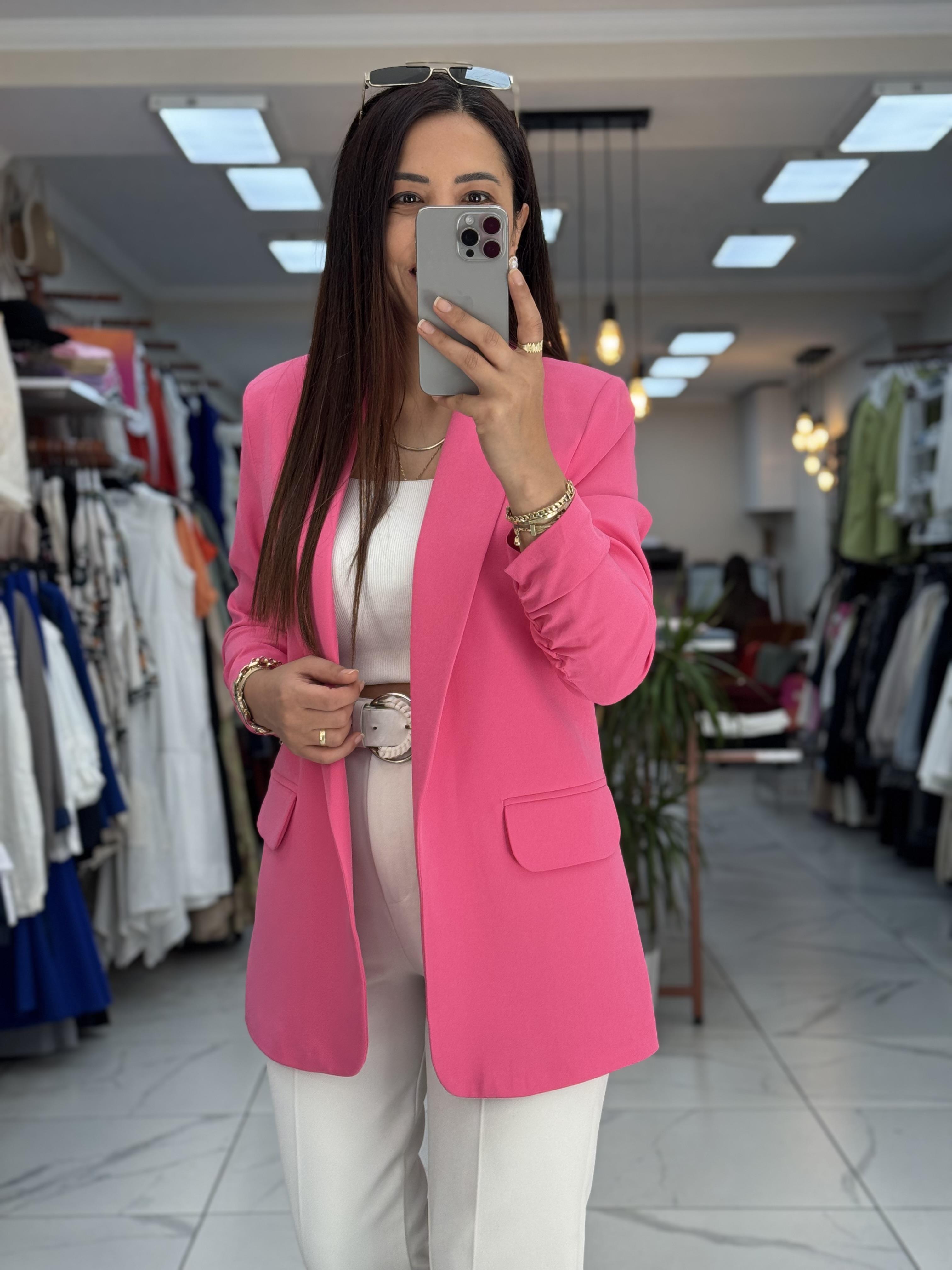 Kolu Büzgülü Blazer Ceket Pembe