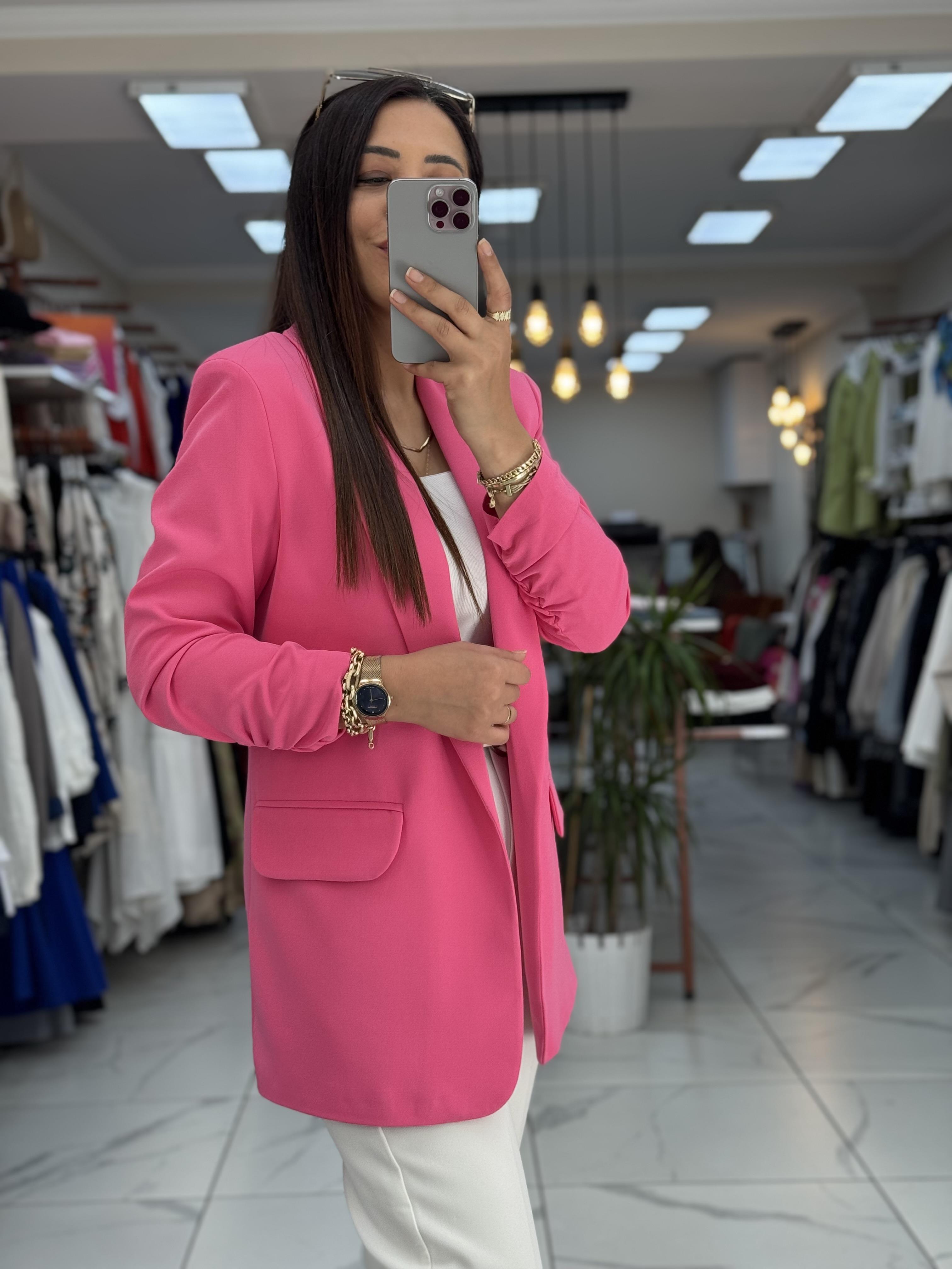 Kolu Büzgülü Blazer Ceket Pembe