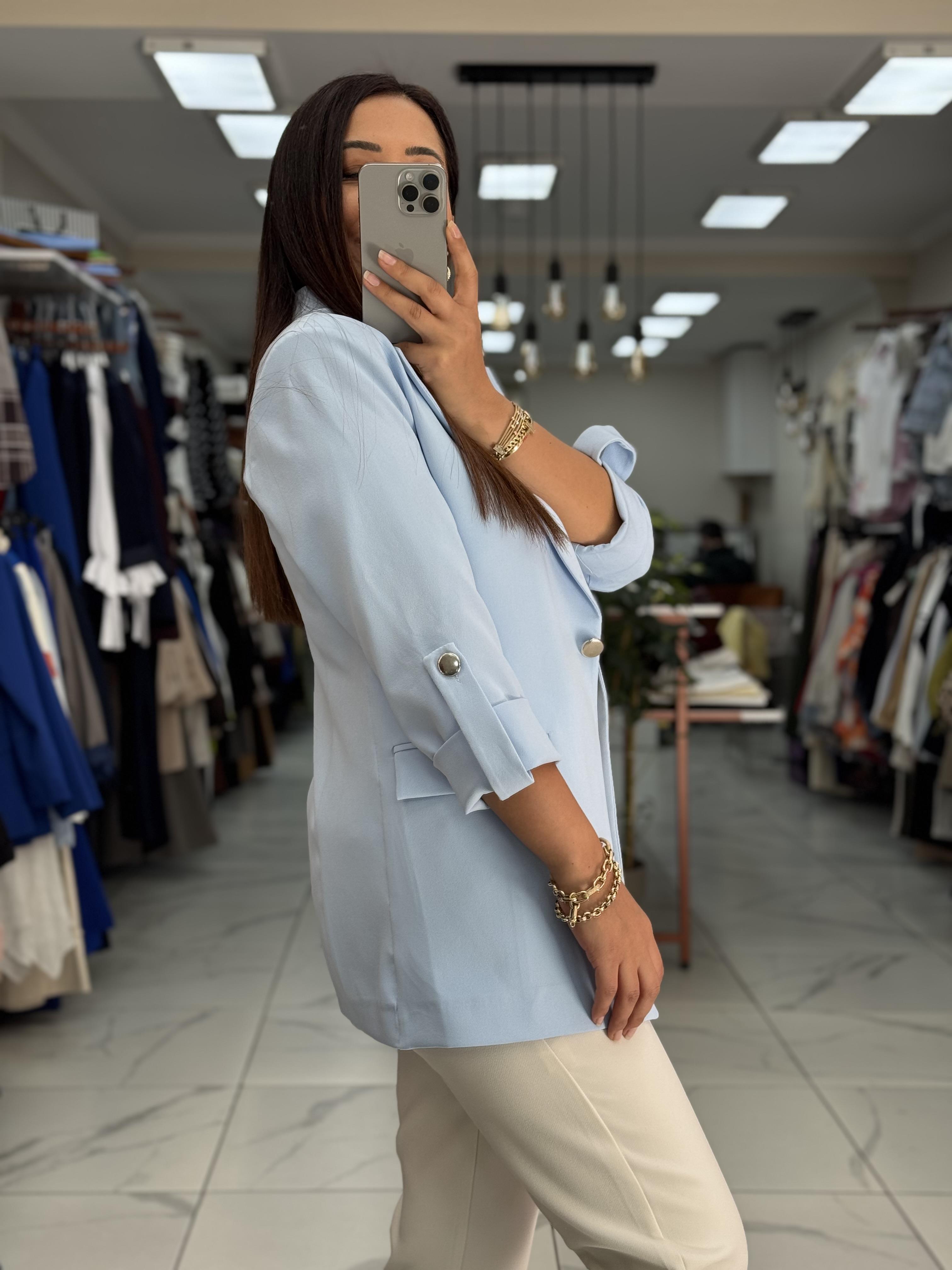 Kolu Düğmeli Blazer Ceket Bebe Mavi