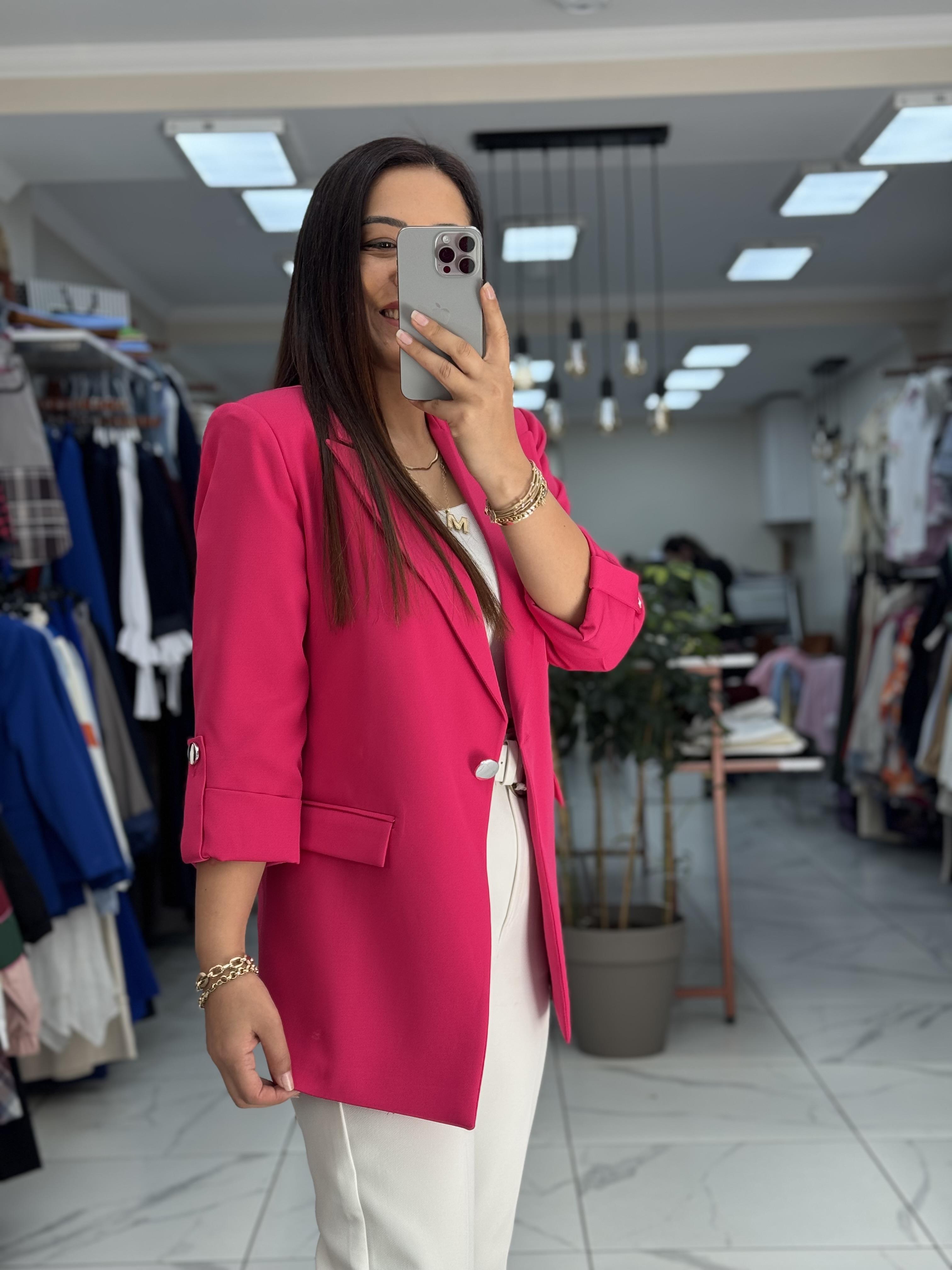 Kolu Düğmeli Blazer Ceket Fuşya